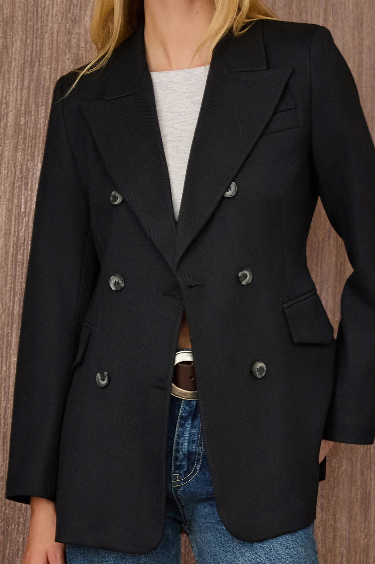 Kruvaze Yaka Dügmeli Ceket