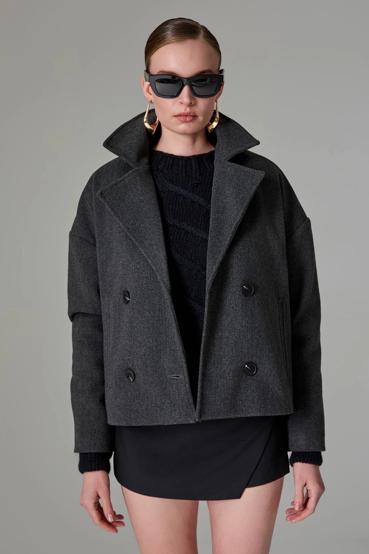 Kısa Kaşe Mont - Antrasit