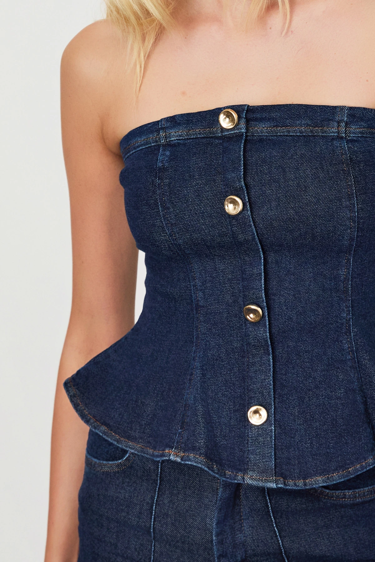 Denim Straplez Büstiyer 