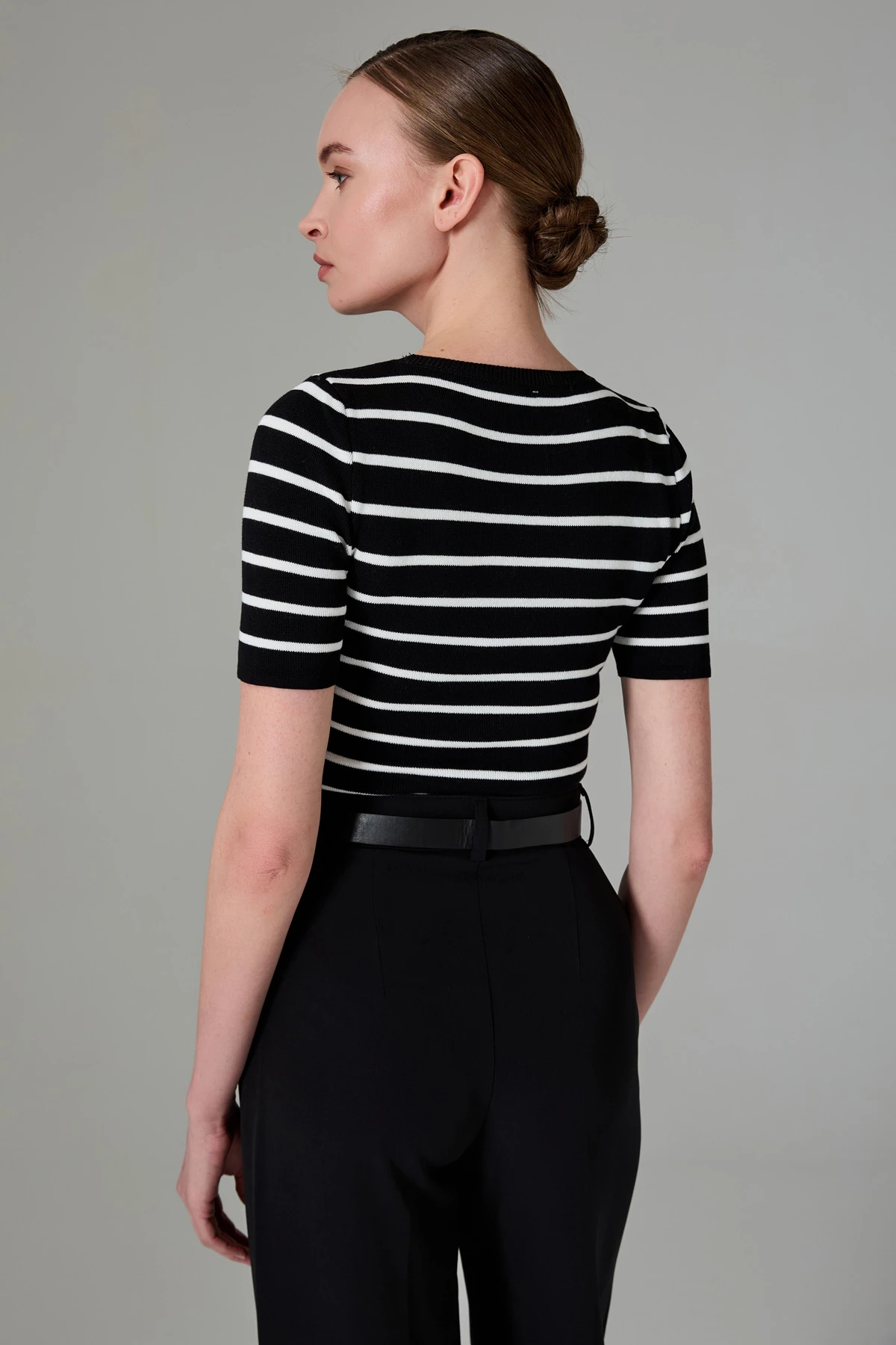 Çizgili Kısa Kollu Triko