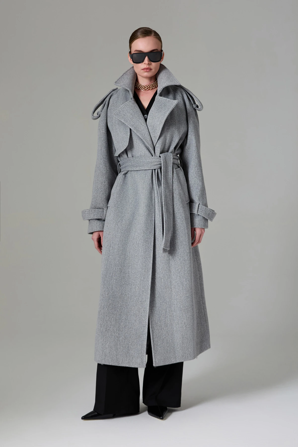 Apoletli Maxi Kaşe Kaban