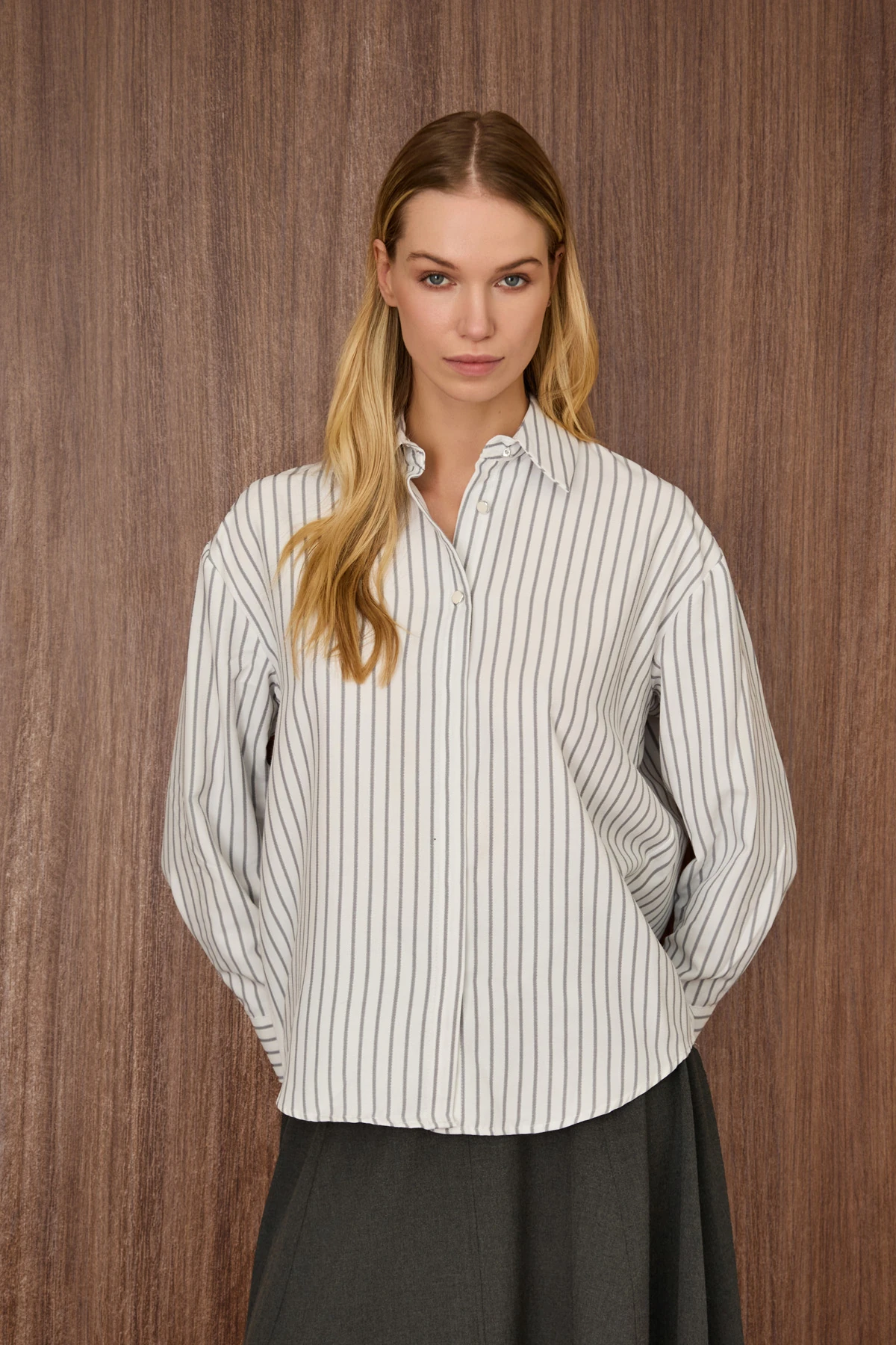 Çizgili Pamuk Saten  Gömlek