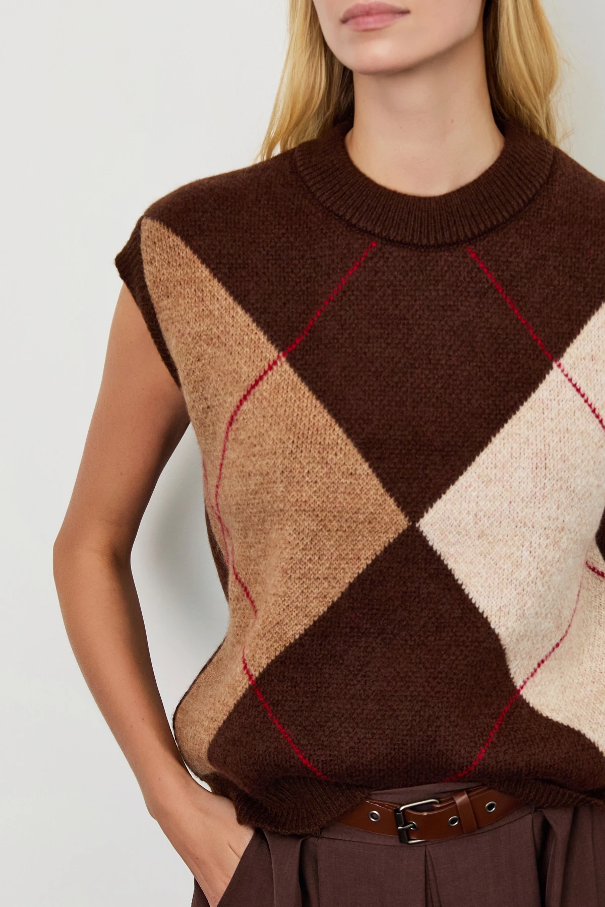 Baklava Desenli Kolsuz Triko Kazak