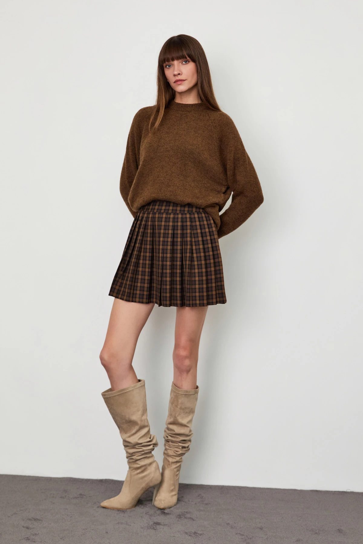 Ekose Pileli Mini Etek