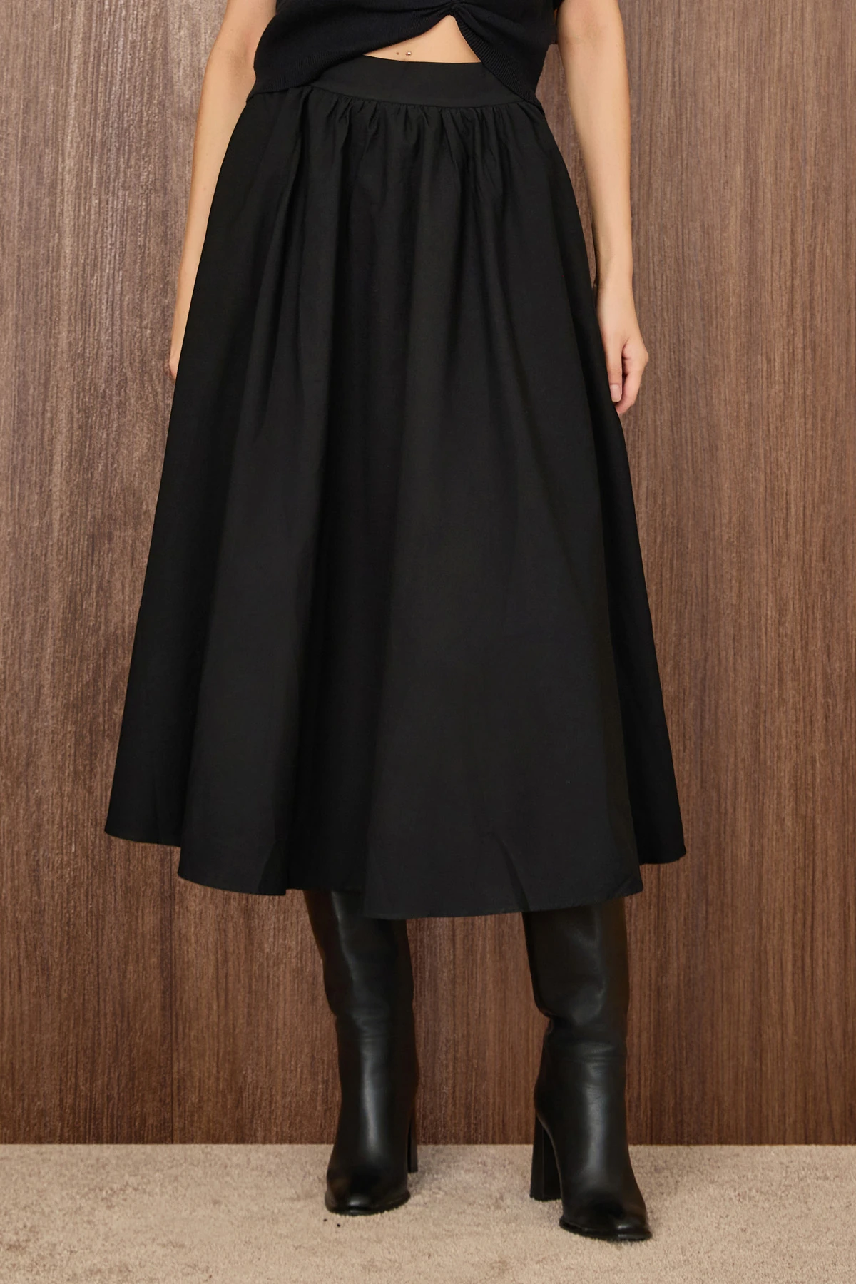 Kemerli Volanli Midi Etek