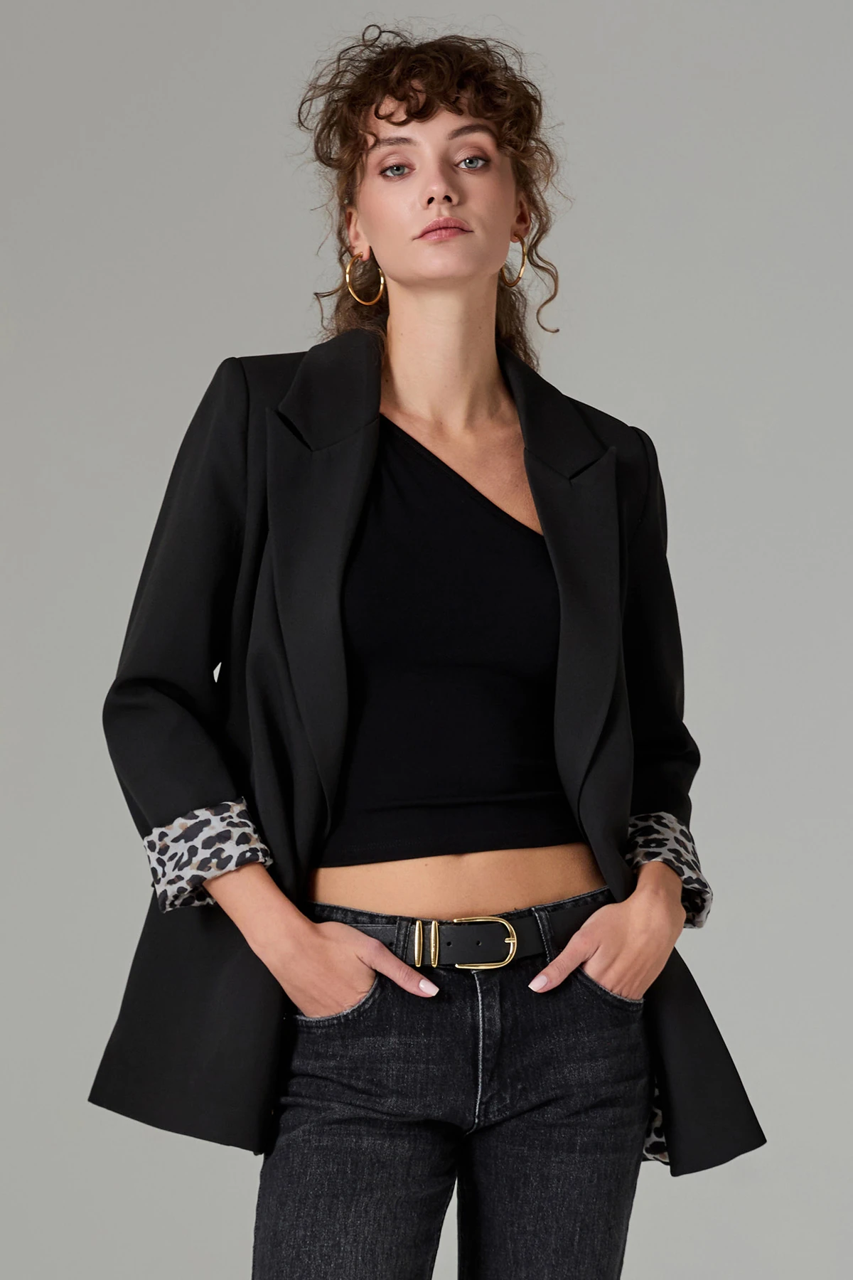 Leopar Astarli Dügmesiz Ceket