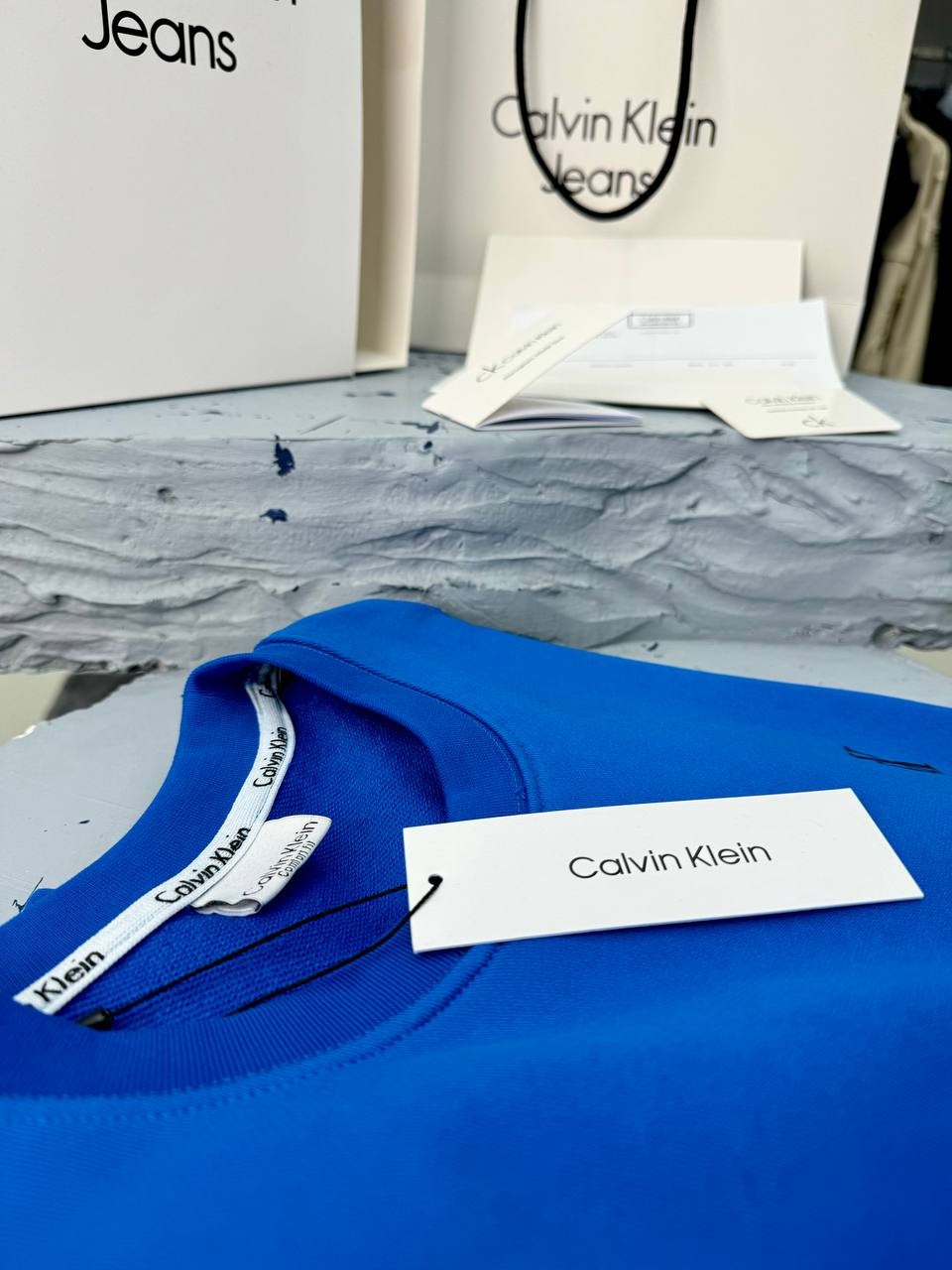 CALVIN KLEIN DİYAGONEL BÜKÜMLÜ 3 İPLİK -MAVİ