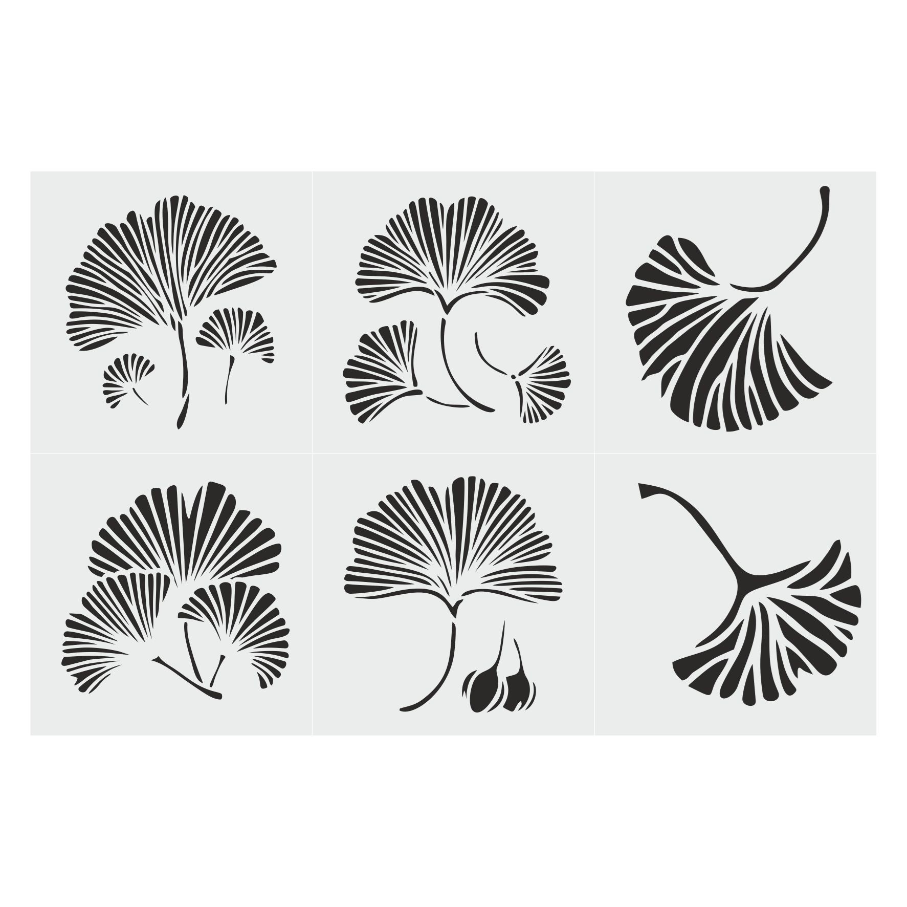 Stencil Tasarım F215  20x20cm  6 lı Ginko Yaprak SET:46  Duvar Ahşap Cam Boyama Şablonu