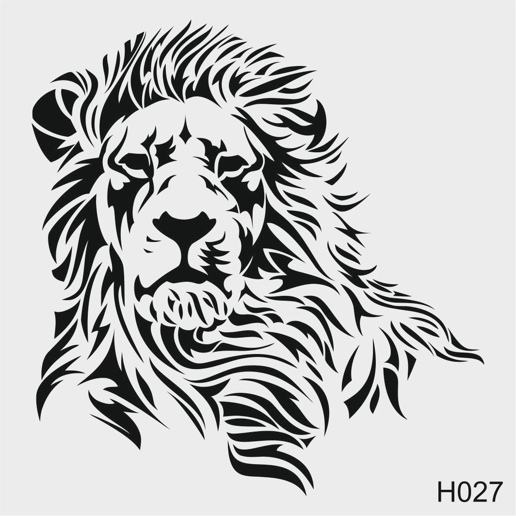 Stencil Tasarım H027 Aslan Duvar Ahşap Cam Kumaş Boyama Şablonu