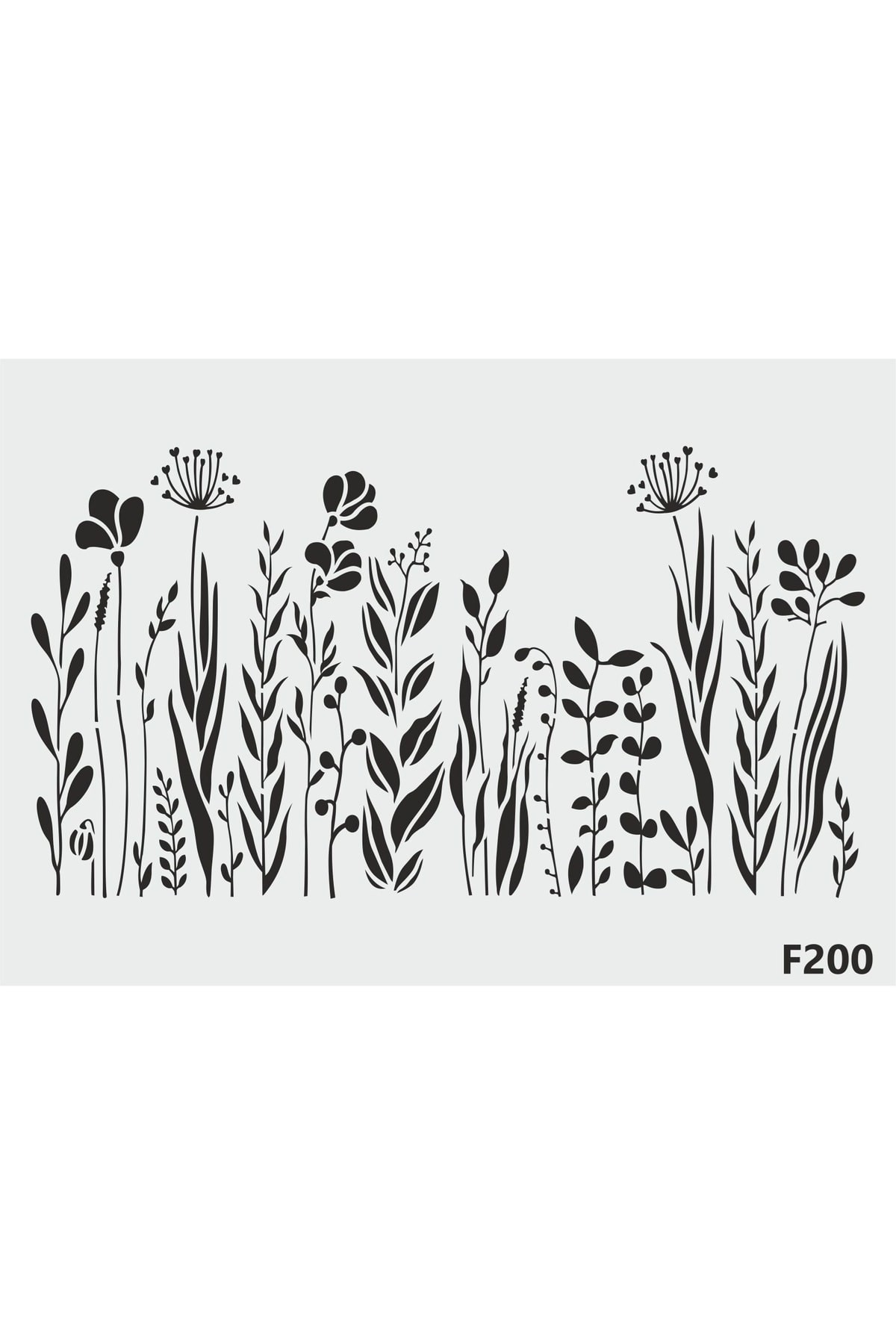 Stencil Tasarım F200 Kır Çiçekleri- Dekoratif Duvar, Eşya, Fayans,kumaş Boyama Şablonları 35x49cm