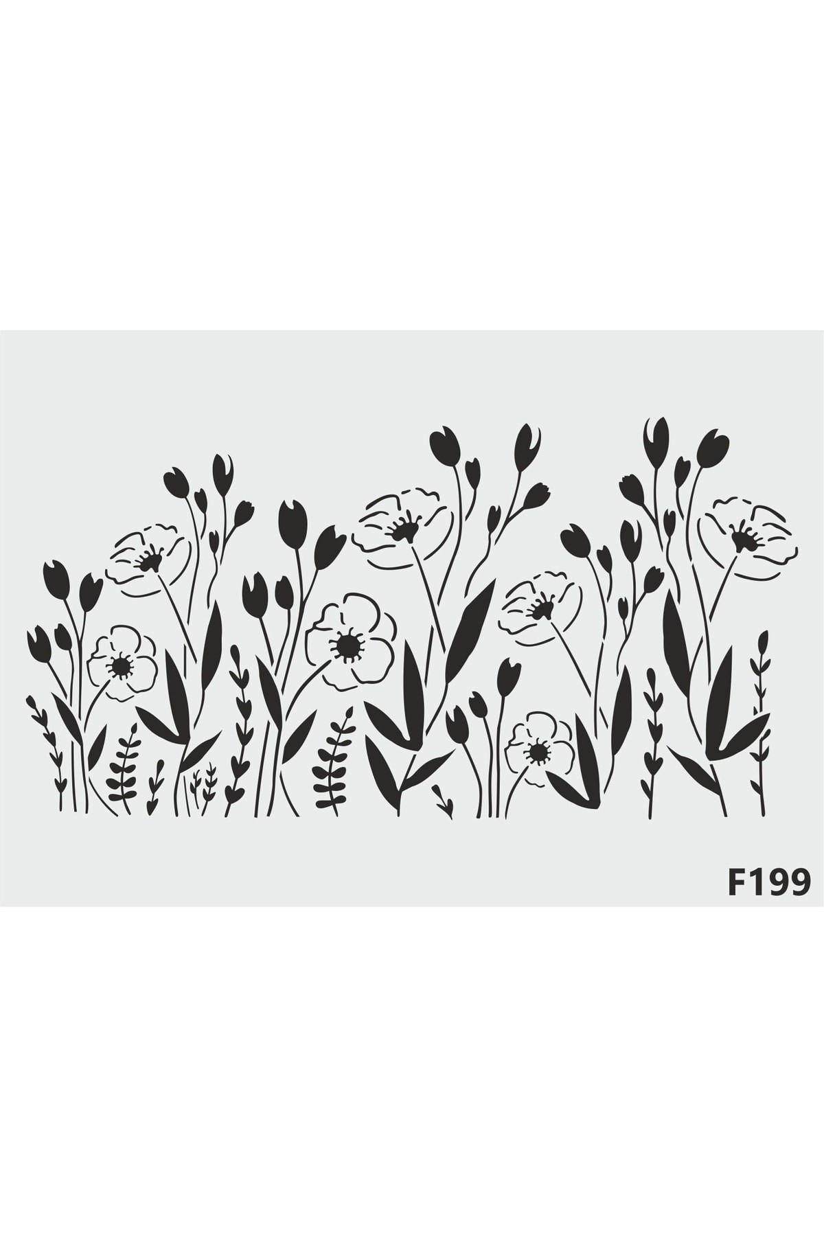 Stencil Tasarım F199 Kır Çiçekleri- Dekoratif Duvar, Eşya, Fayans,kumaş Boyama Şablonları