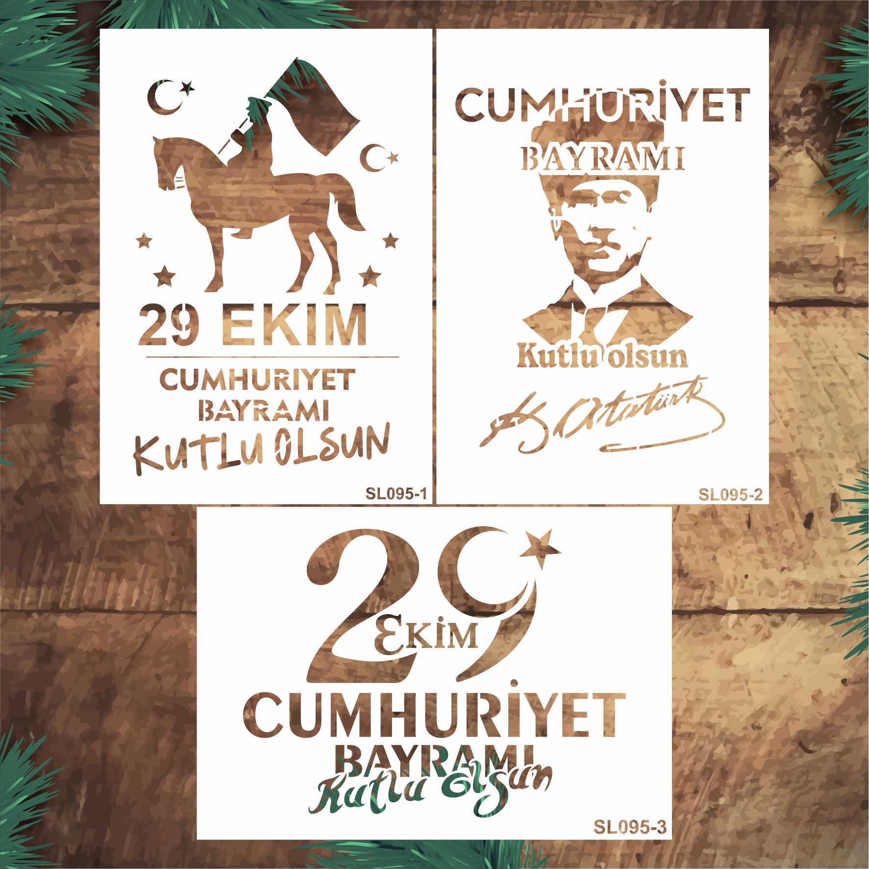 Stencil Tasarım SL095 21x30cm 3 lü CUMHURİYET BAYRAMI Seti- Desen Kalıbı, Boyama Şablonları