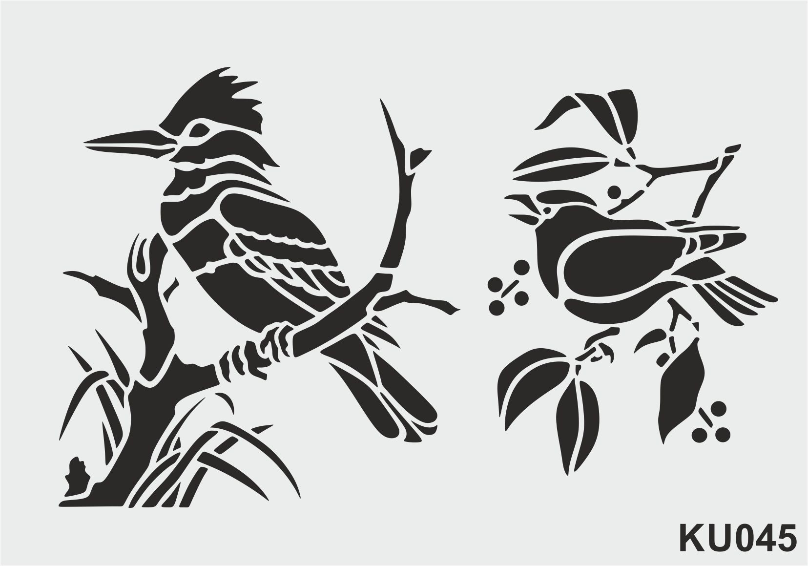 Stencil Tasarım KU045 Kuşlar - Dekoratif Duvar, Eşya, Fayans,Kumaş Boyama Şablonları
