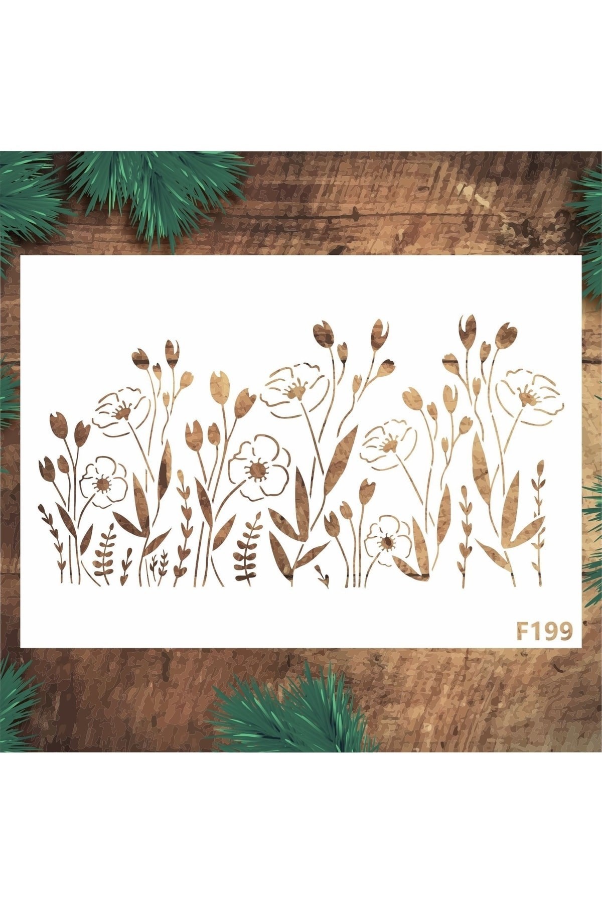 Stencil Tasarım F199 Kır Çiçekleri- Dekoratif Duvar, Eşya, Fayans,kumaş Boyama Şablonları 21x30cm