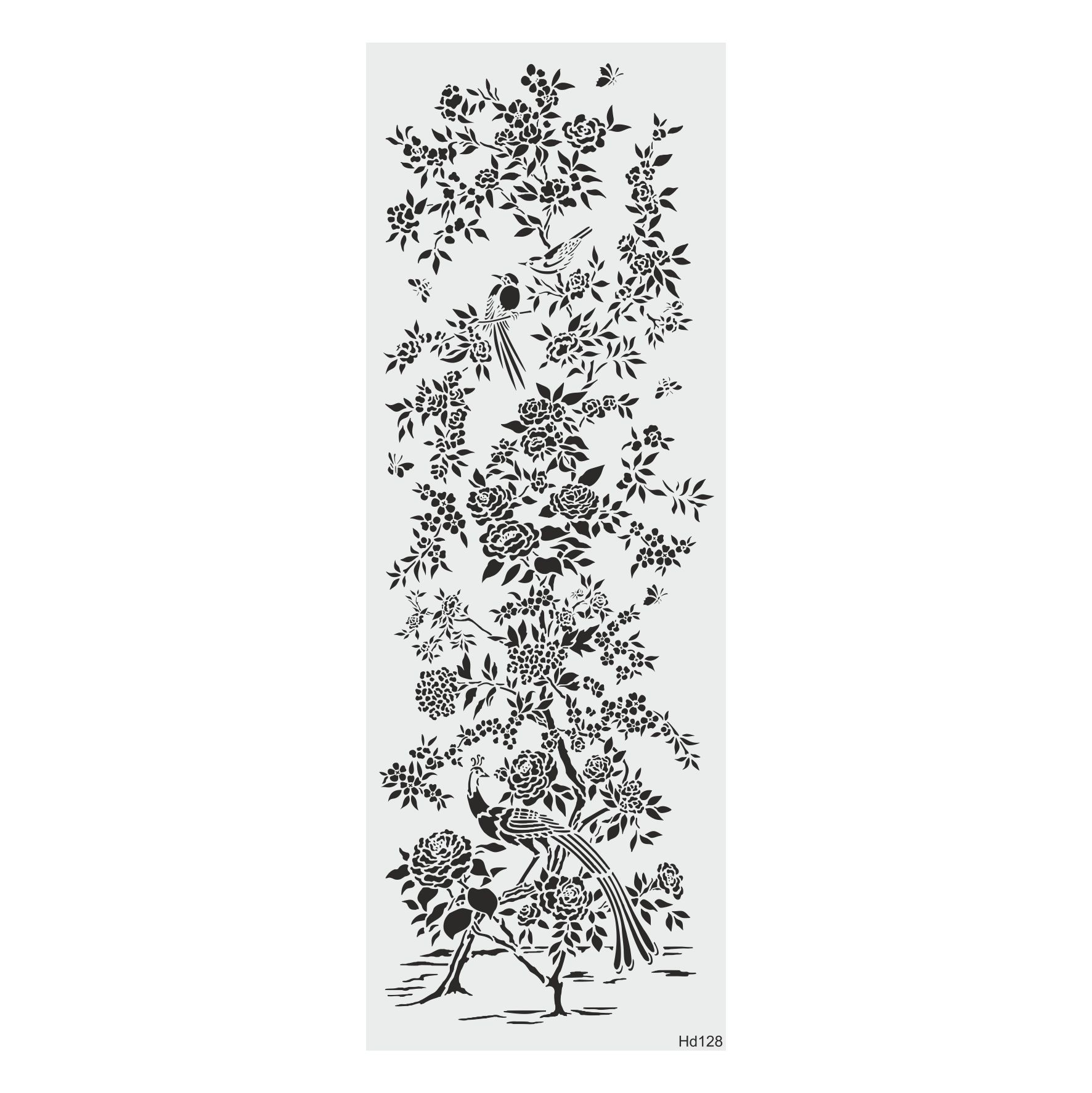 Stencil Tasarım HD128 Kuşlu Çiçek Ağacı Desen- Dekoratif Duvar, Eşya, Fayans,Kumaş Boyama Şablonları