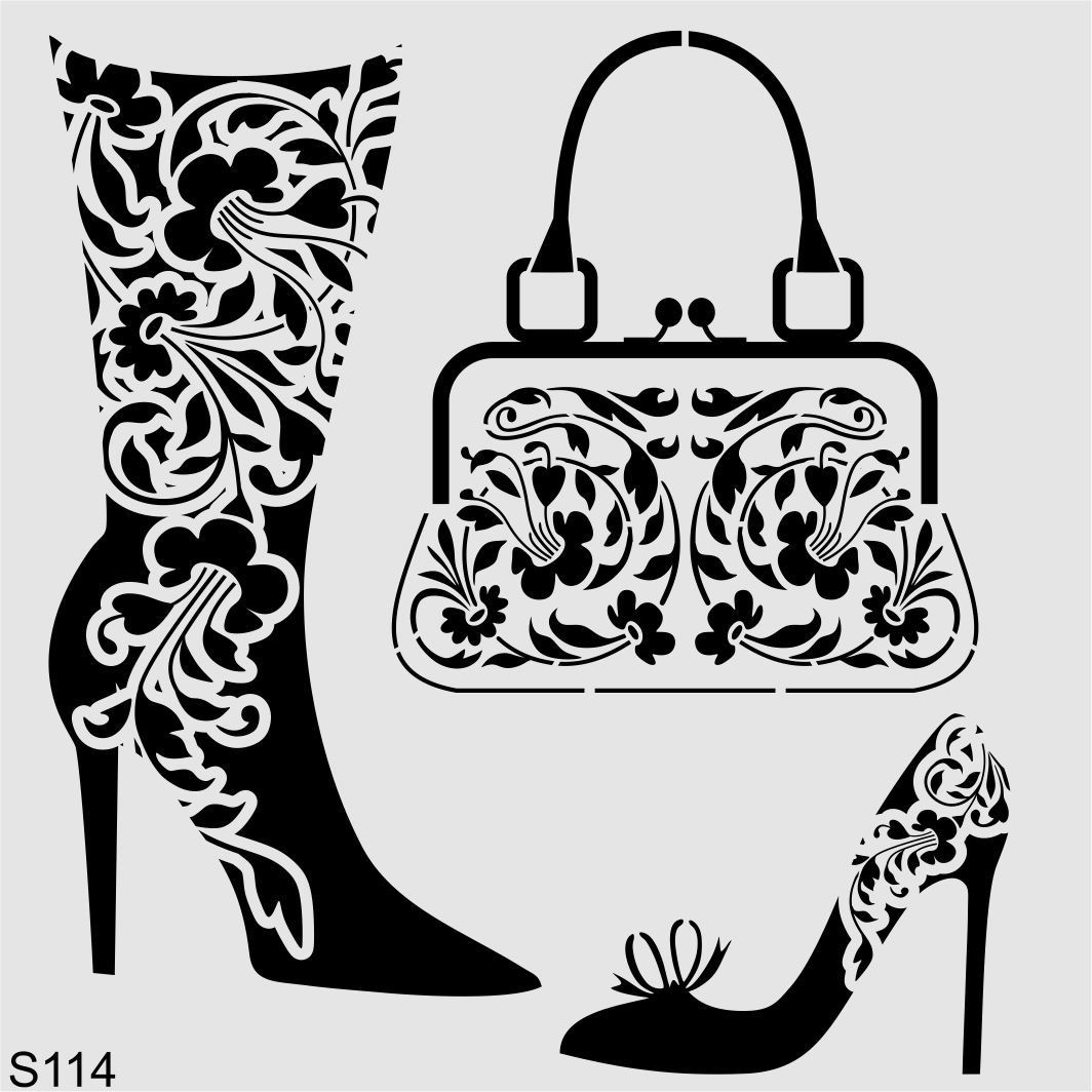 Stencil Tasarım S114 Kadın Ayakkabı Duvar Ahşap Cam Boyama Deseni