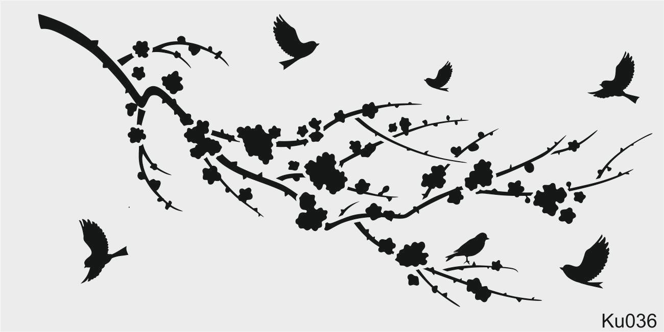 Stencil Tasarım Ku036 Kuş Desenleri Duvar Ahşap Cam Boyama Deseni