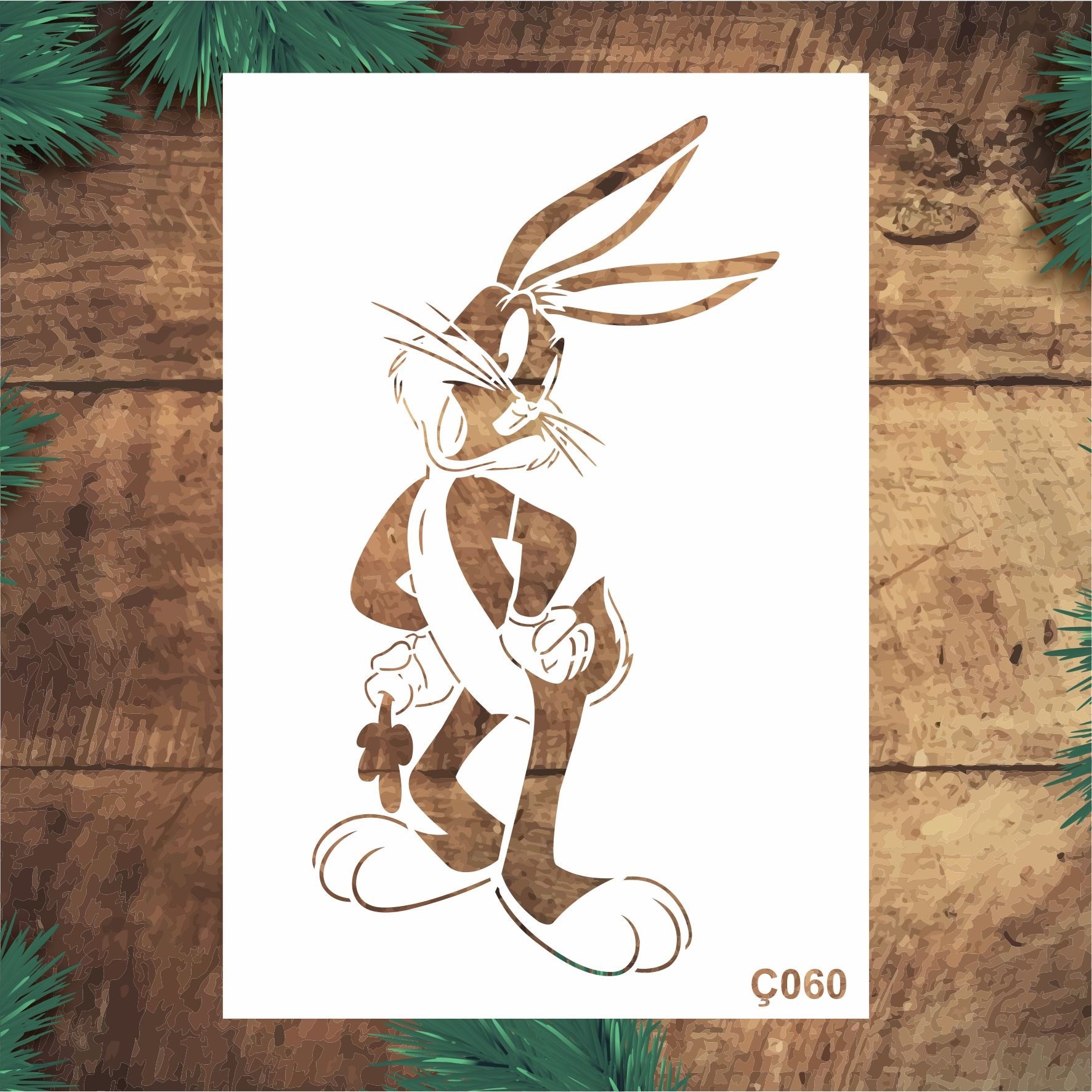 Stencil Tasarım Ç060 Disney Bugs Bunny Duvar Ahşap Boyama Desen Kalıbı Duvar Ahşap Cam Boyama Deseni