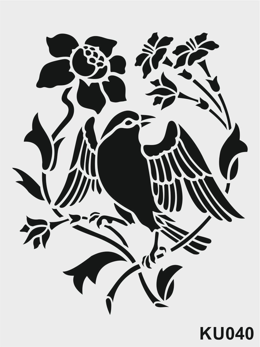 Stencil Tasarım KU040 Kuş Desenleri  - Dekoratif Duvar Ve Eşya Boyama Şablonları