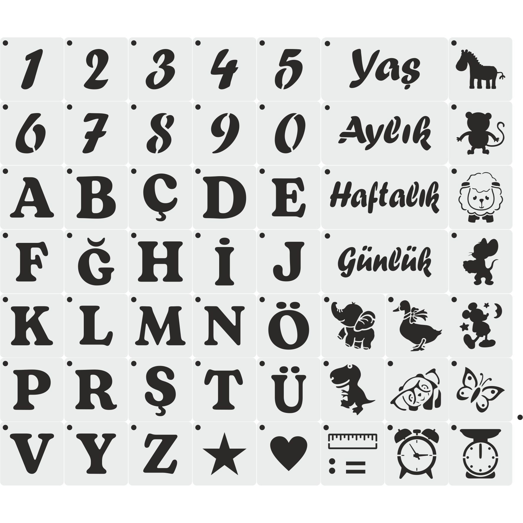 Stencil Tasarım 52 Parça Ç070 Anı takvimi, Anı küpleri SET48 Pasta, Ahşap, Duvar Şablonu