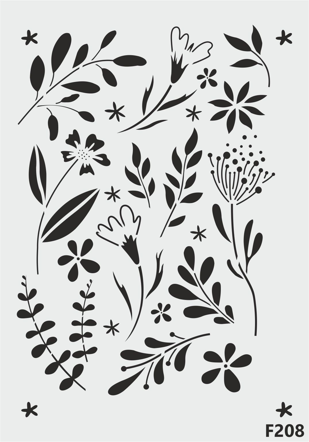 Stencil Tasarım F208 Ardışık Çiçekler- Dekoratif Duvar, Eşya, Fayans,Kumaş Boyama Şablonları