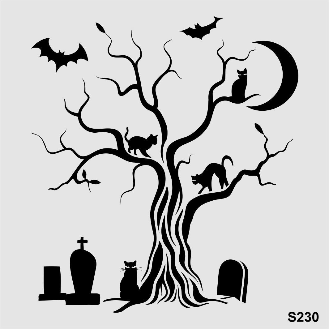 Stencil Tasarım S230 Halloween Duvar Ahşap Cam Boyama Deseni