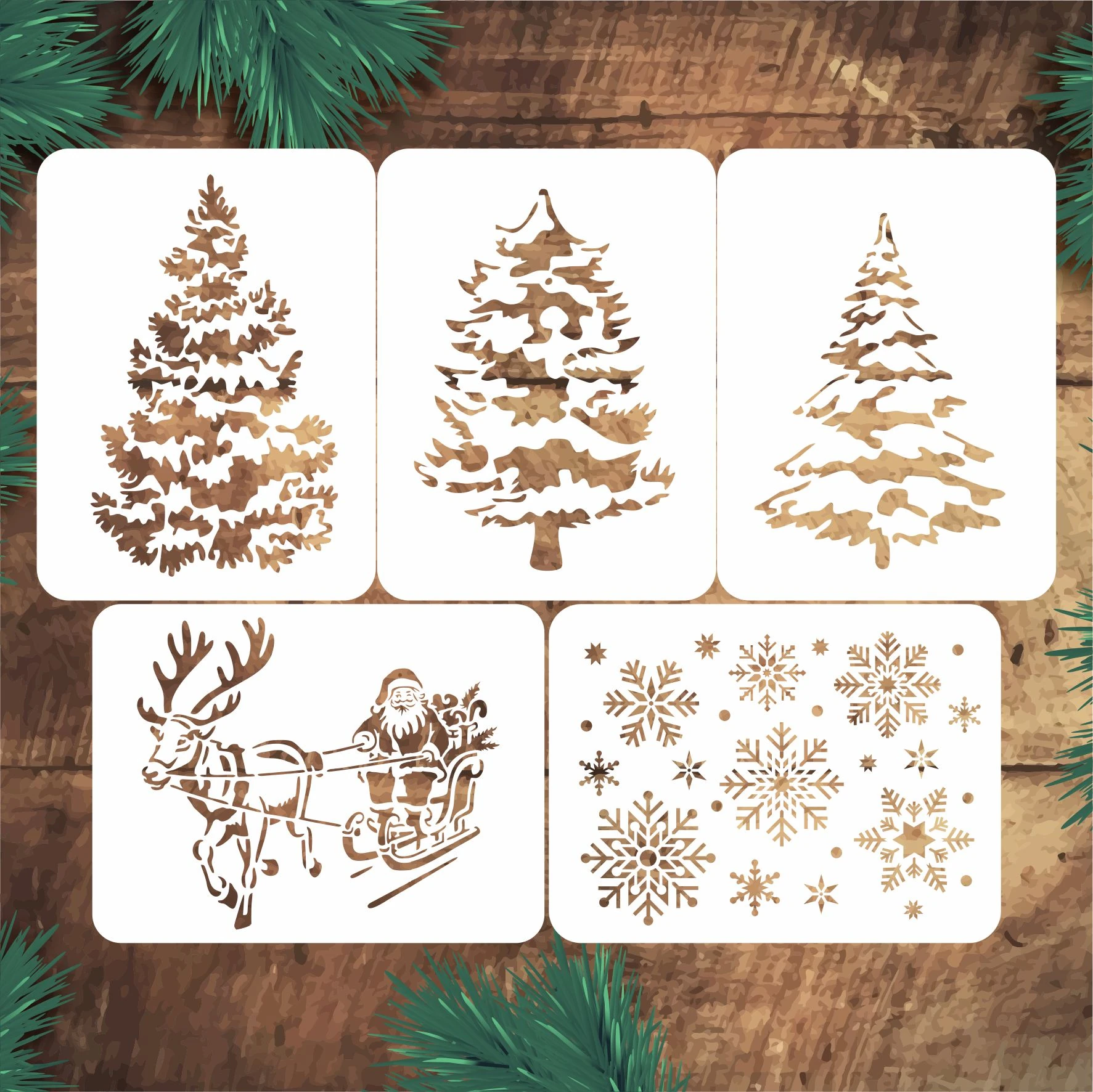 Stencil Tasarım S291 15x20cm Yılbaşı Seti, SET:57- Dekoratif Duvar, Eşya,kumaş,fayans Boyama Şablonları