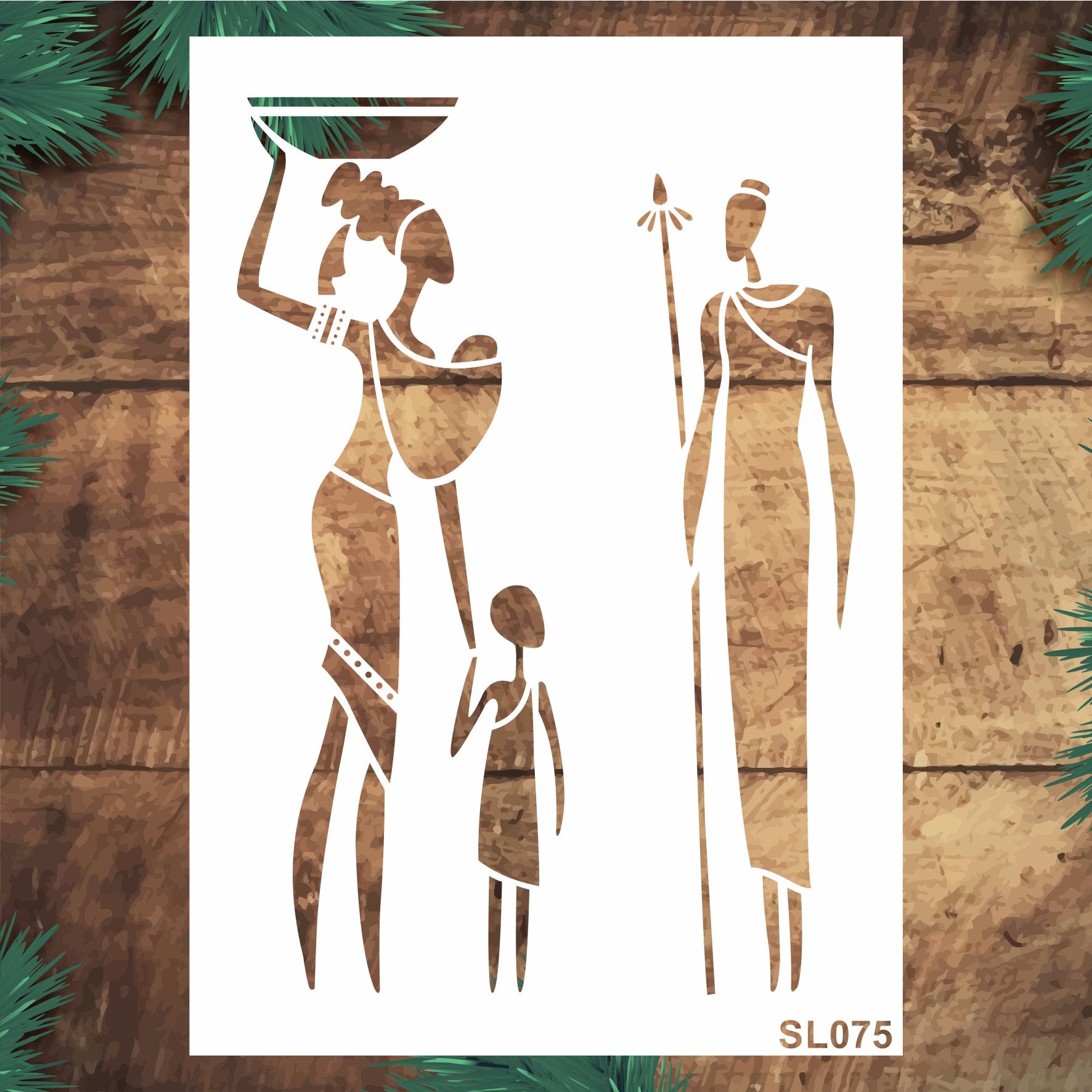 Stencil Tasarım SL075 Afrikalı Aile- Dekoratif Duvar, Eşya, Fayans,Kumaş Boyama Şablonları
