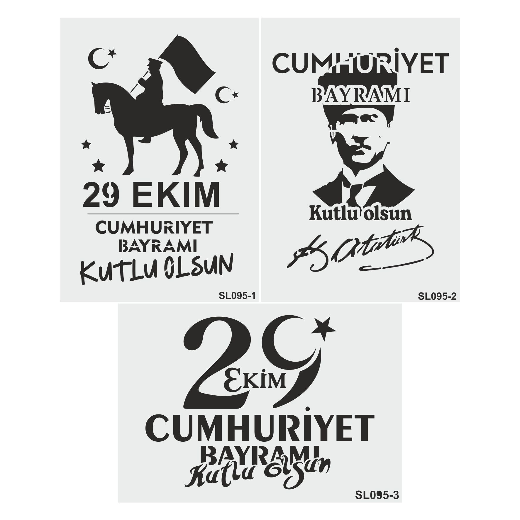 Stencil Tasarım SL095 21x30cm 3 lü CUMHURİYET BAYRAMI Seti- Desen Kalıbı, Boyama Şablonları