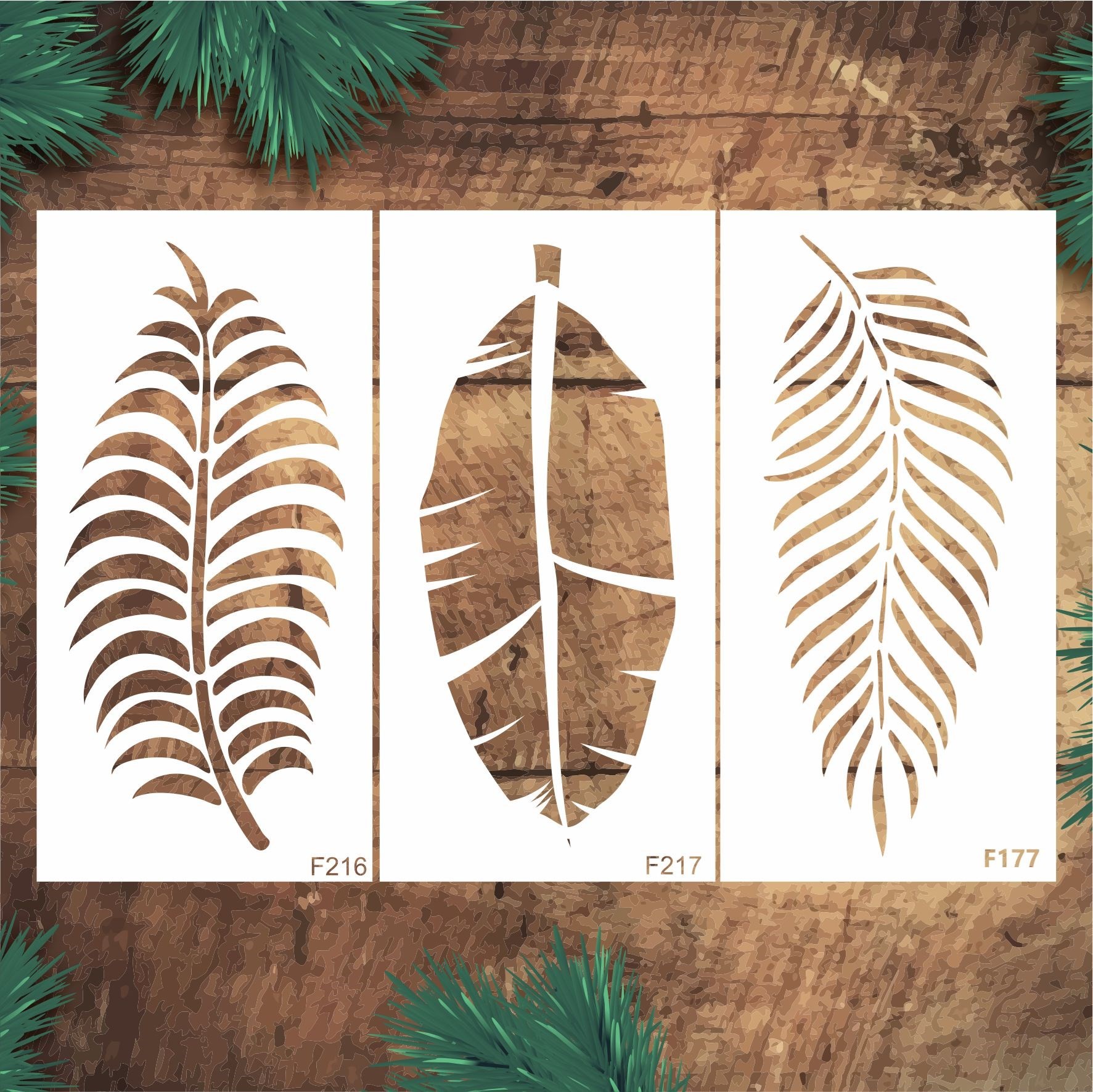 Stencil Tasarım F218, 15x30cm 3 lü SET54 - Dekoratif Duvar, Eşya, Fayans,kumaş Boyama Şablonları