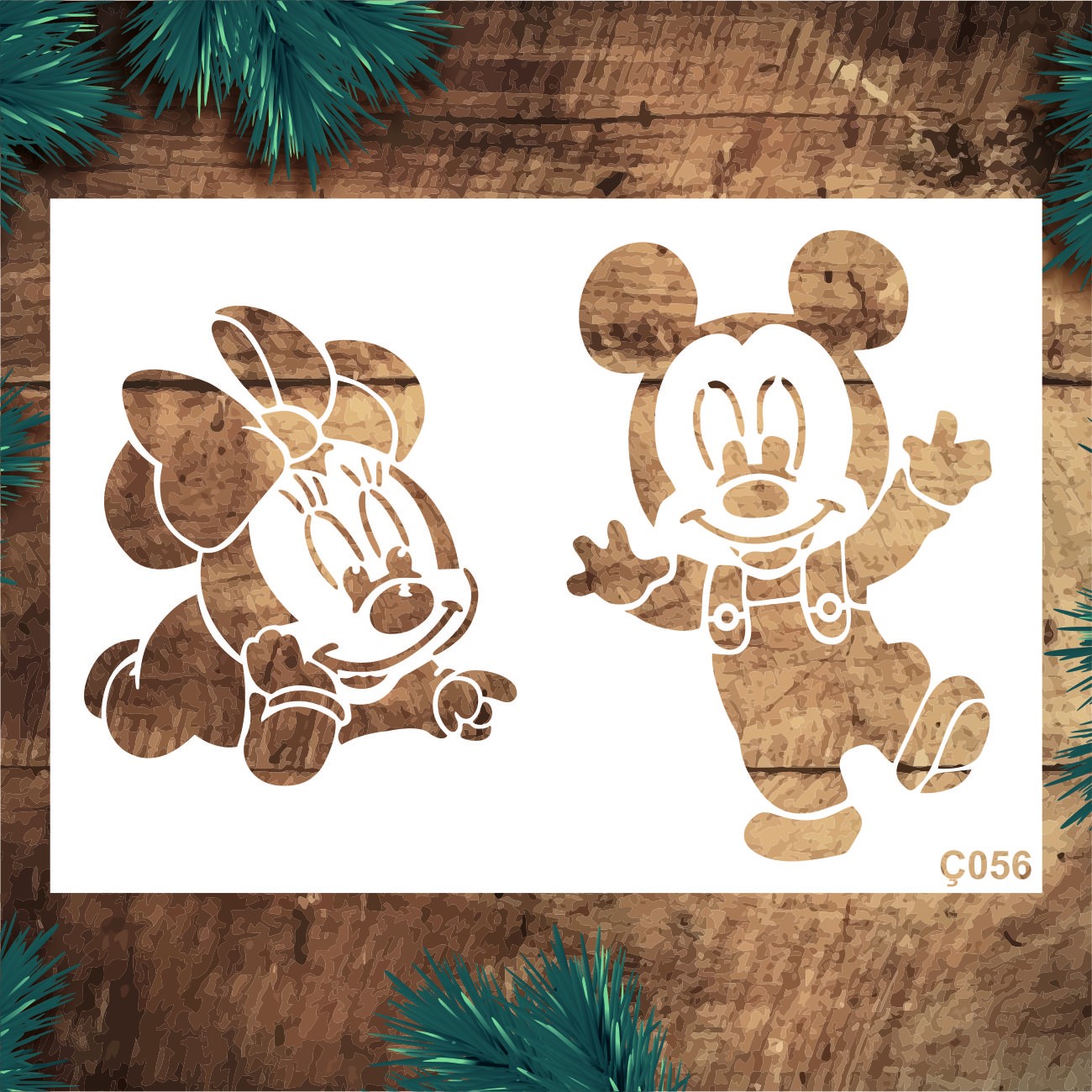 Stencil Tasarım Ç056 Mickey And Minnie - Dekoratif Duvar Fayans Ve Eşya Boyama Şablonları
