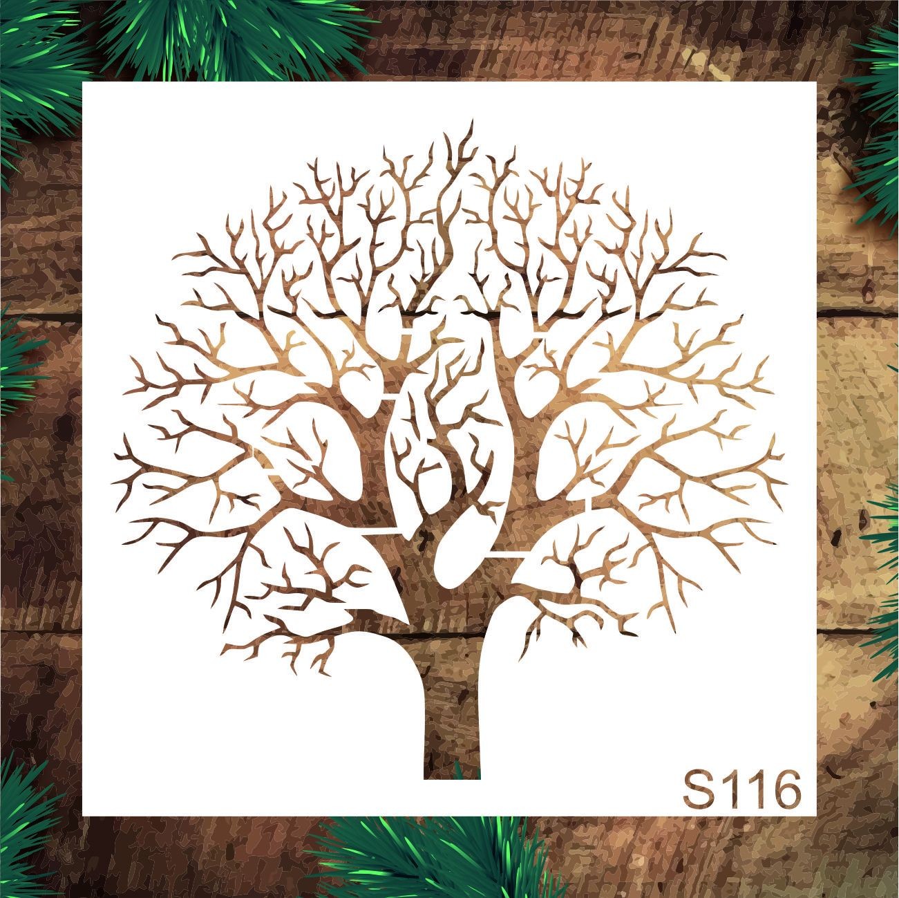 Stencil Tasarım S116 Hayat Ağacı Duvar Ahşap Cam Boyama Deseni