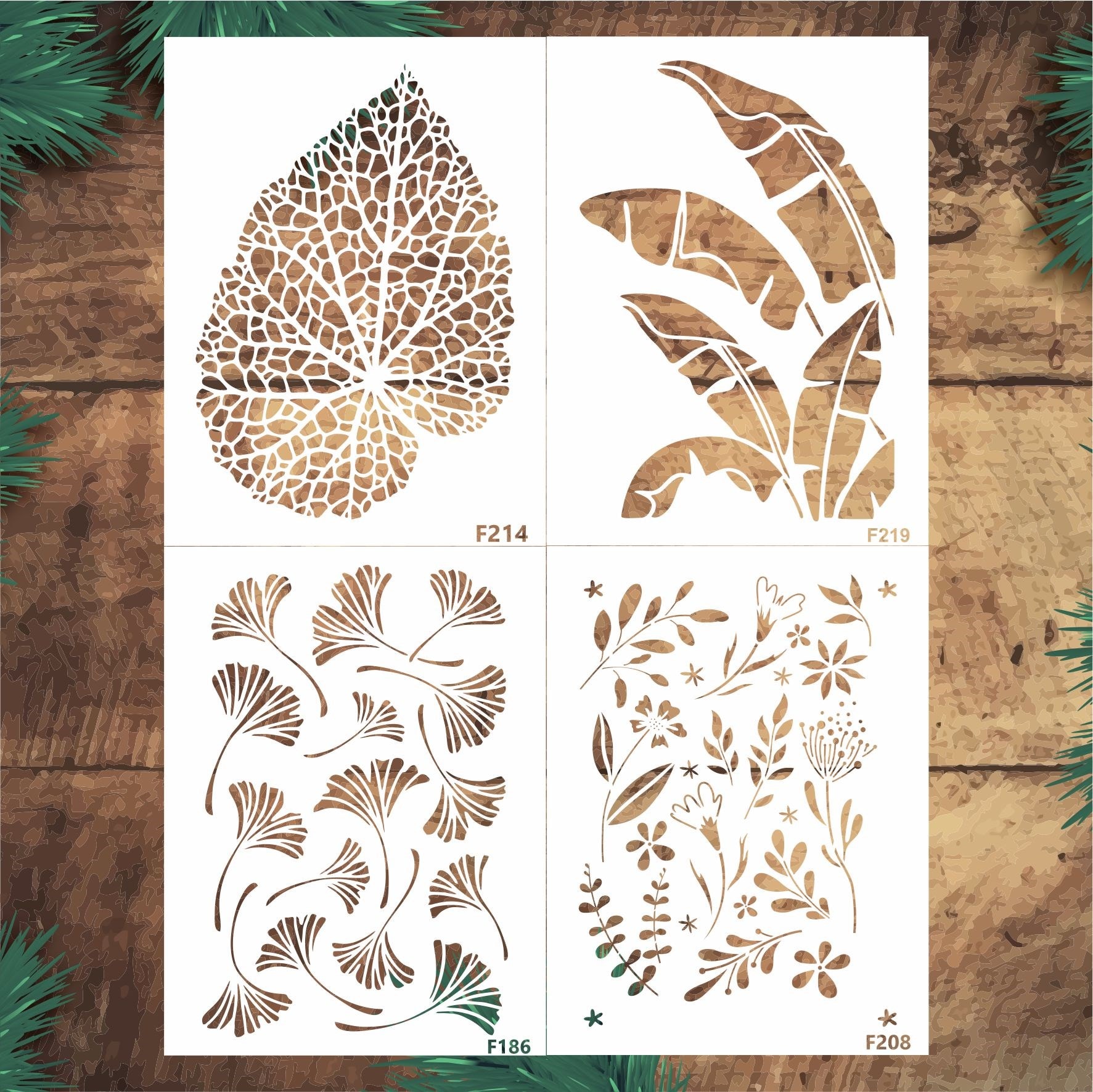 Stencil Tasarım F220 15x20cm 4 lü set - Dekoratif Duvar, Eşya, Fayans,kumaş Boyama Şablonları