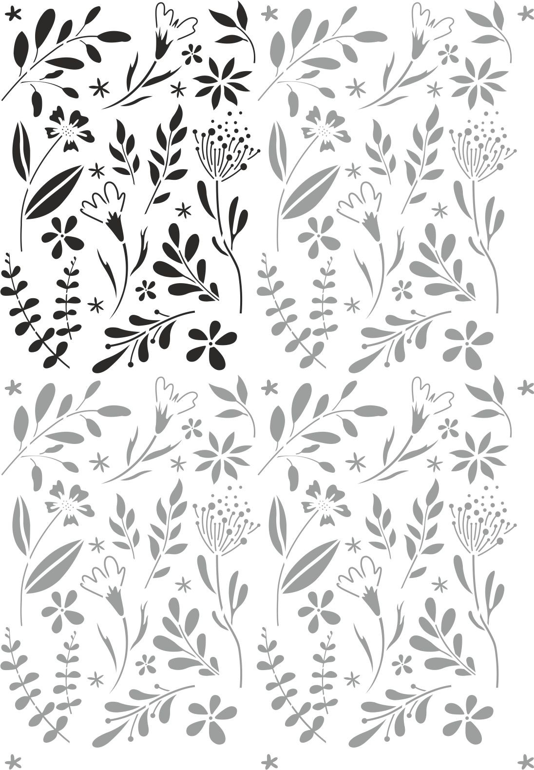 Stencil Tasarım F208 Ardışık Çiçekler- Dekoratif Duvar, Eşya, Fayans,Kumaş Boyama Şablonları