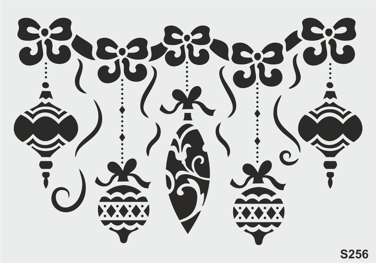 Stencil Tasarım S256 Yılbaşı Süsleri - Dekoratif Duvar, Eşya, Fayans,Kumaş Boyama Şablonları