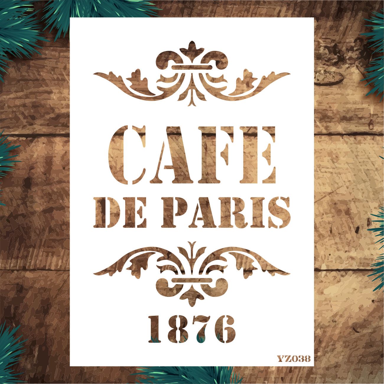 Stencil Tasarım Yz038 Cafe Paris Duvar Ahşap Cam Boyama Deseni