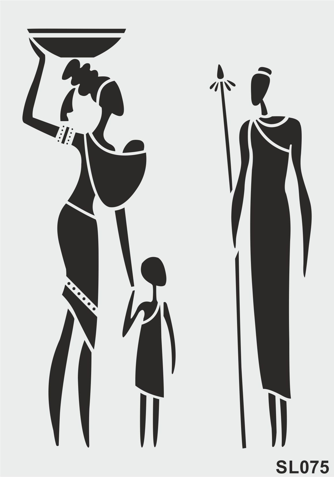 Stencil Tasarım SL075 Afrikalı Aile- Dekoratif Duvar, Eşya, Fayans,Kumaş Boyama Şablonları