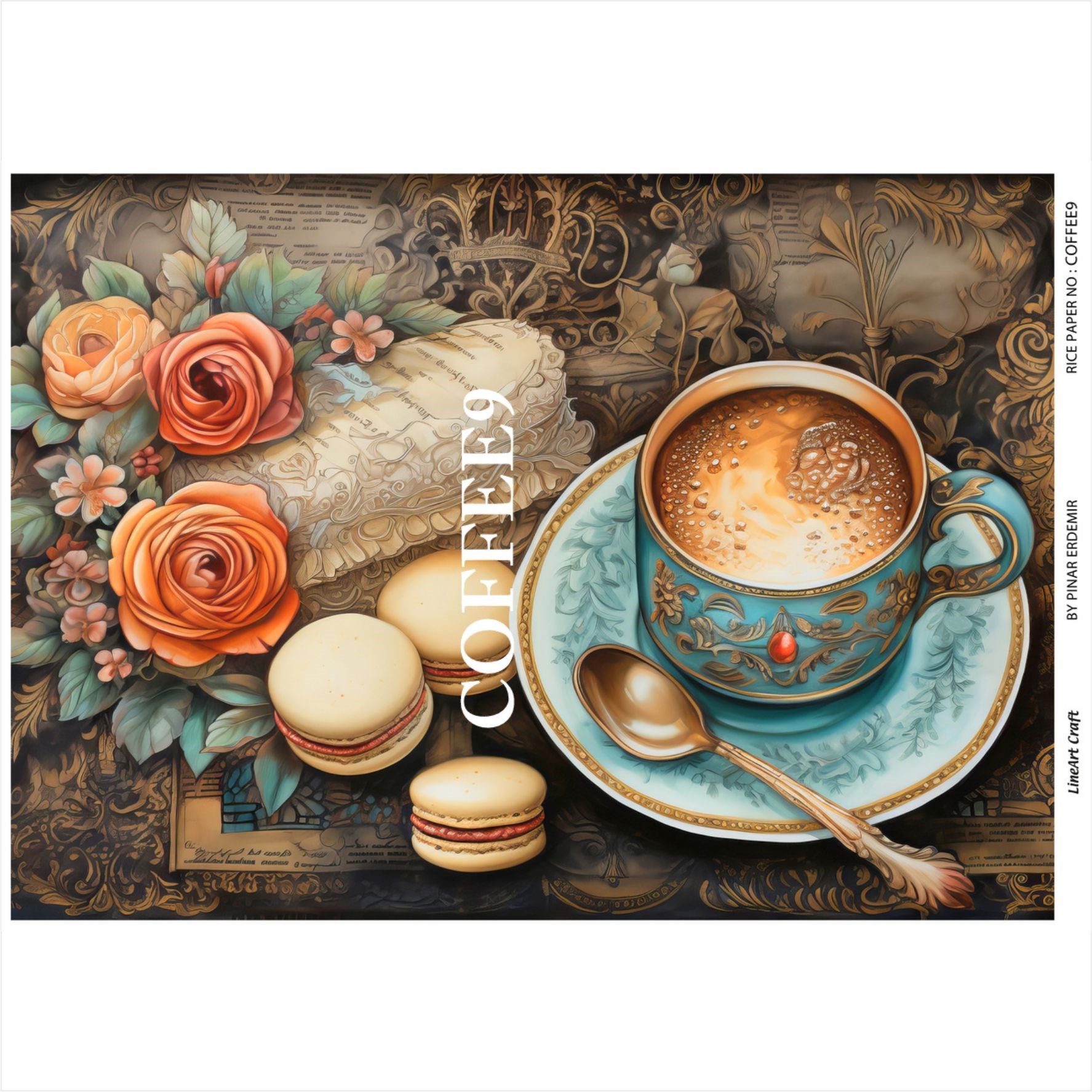 LİNEART PİRİNÇ DEKOPAJ KAĞIDI COFFEE9 29x42cm