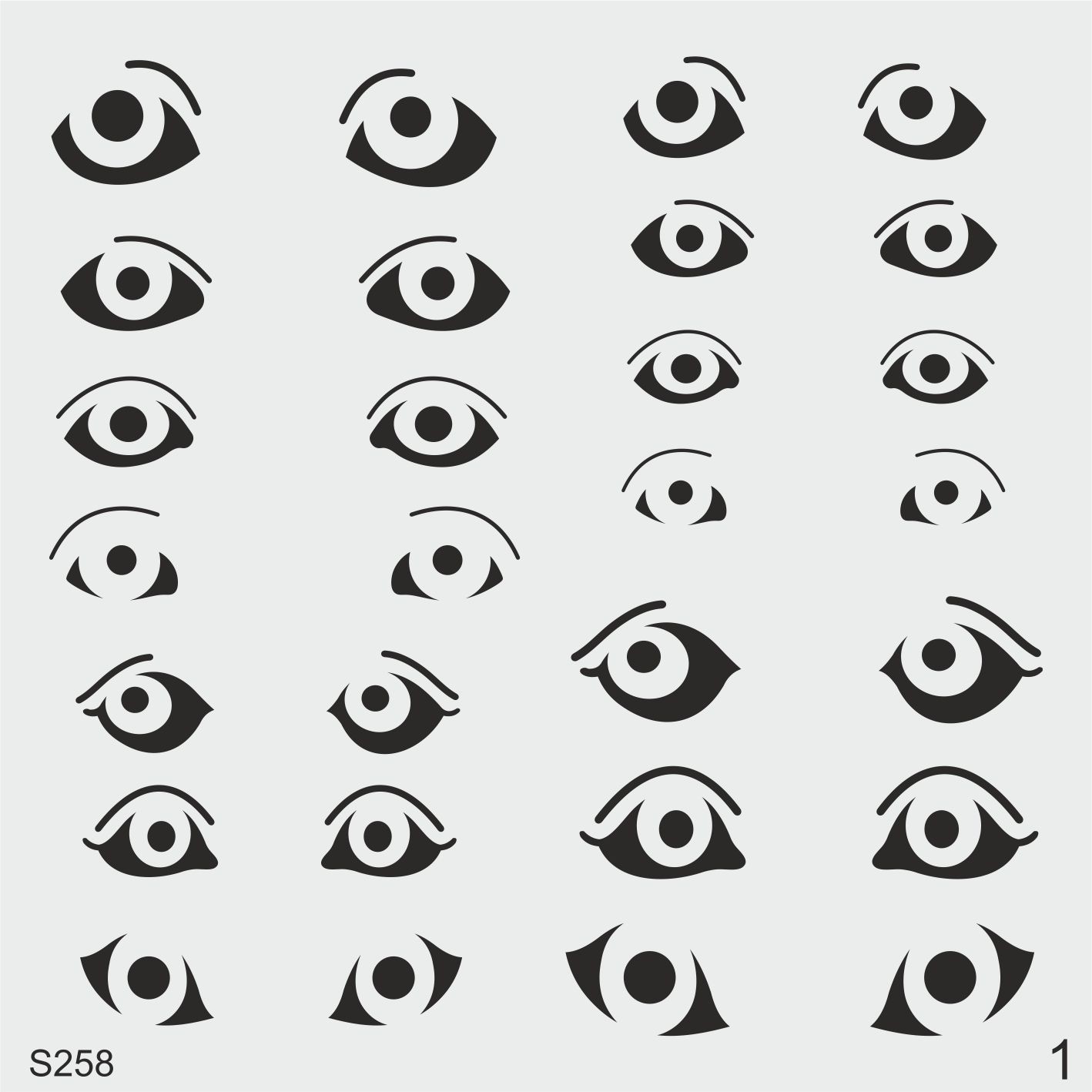 Stencil Tasarım S258 Anime İnsan Yüzleri Kaş, Göz, Ağız, Burun Boyama Şablonları 25x25 cm lik 3 lü set