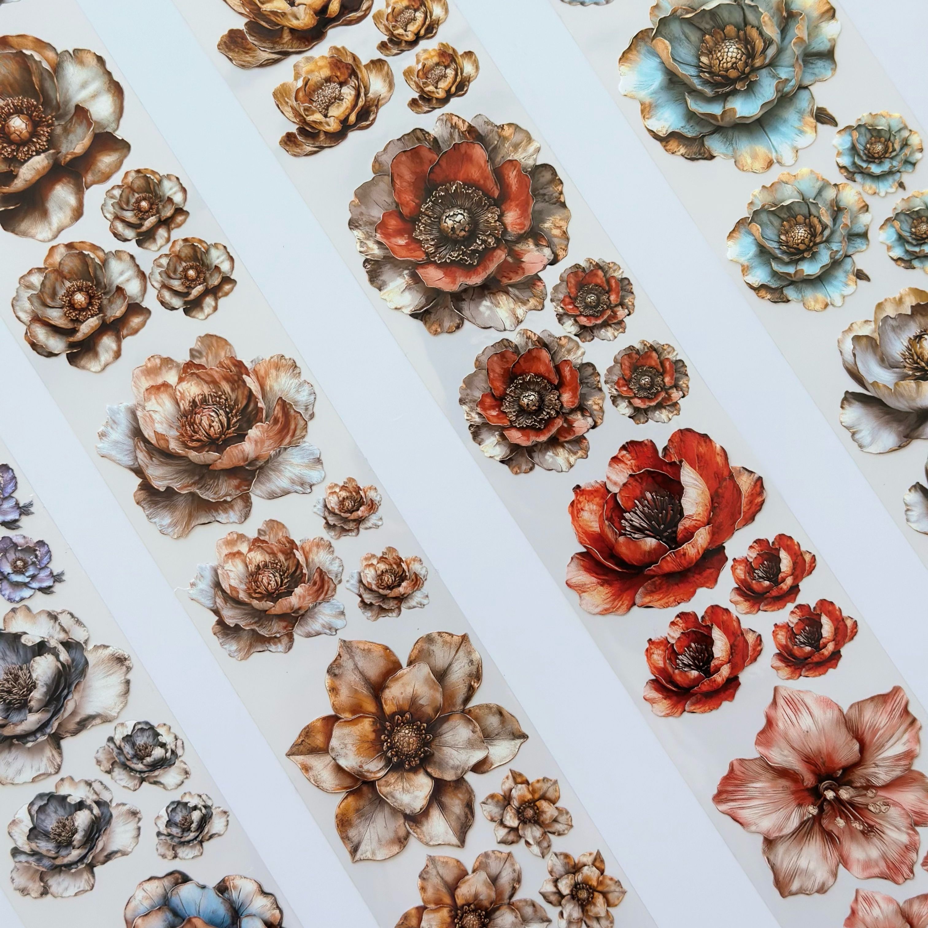 Melody of Flowers Oil PET Tape – Elegant Bloom Sticker Roll – 6cm Floral Scrapbook Tape – SRP134