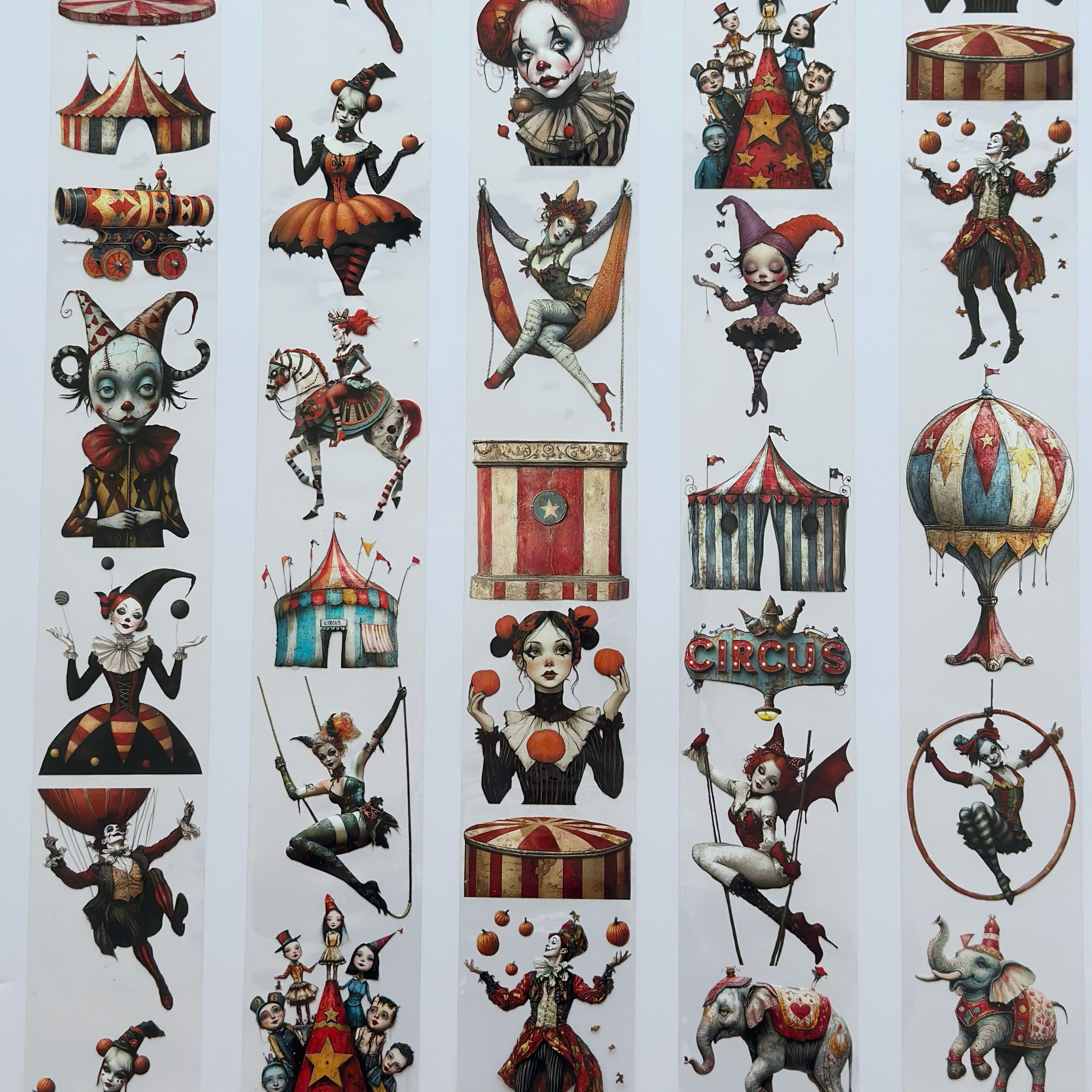 Abracadabra Circus Oil PET Tape – Vintage Clown & Carnival Sticker Roll – 7cm Whimsical Deco – SRP140