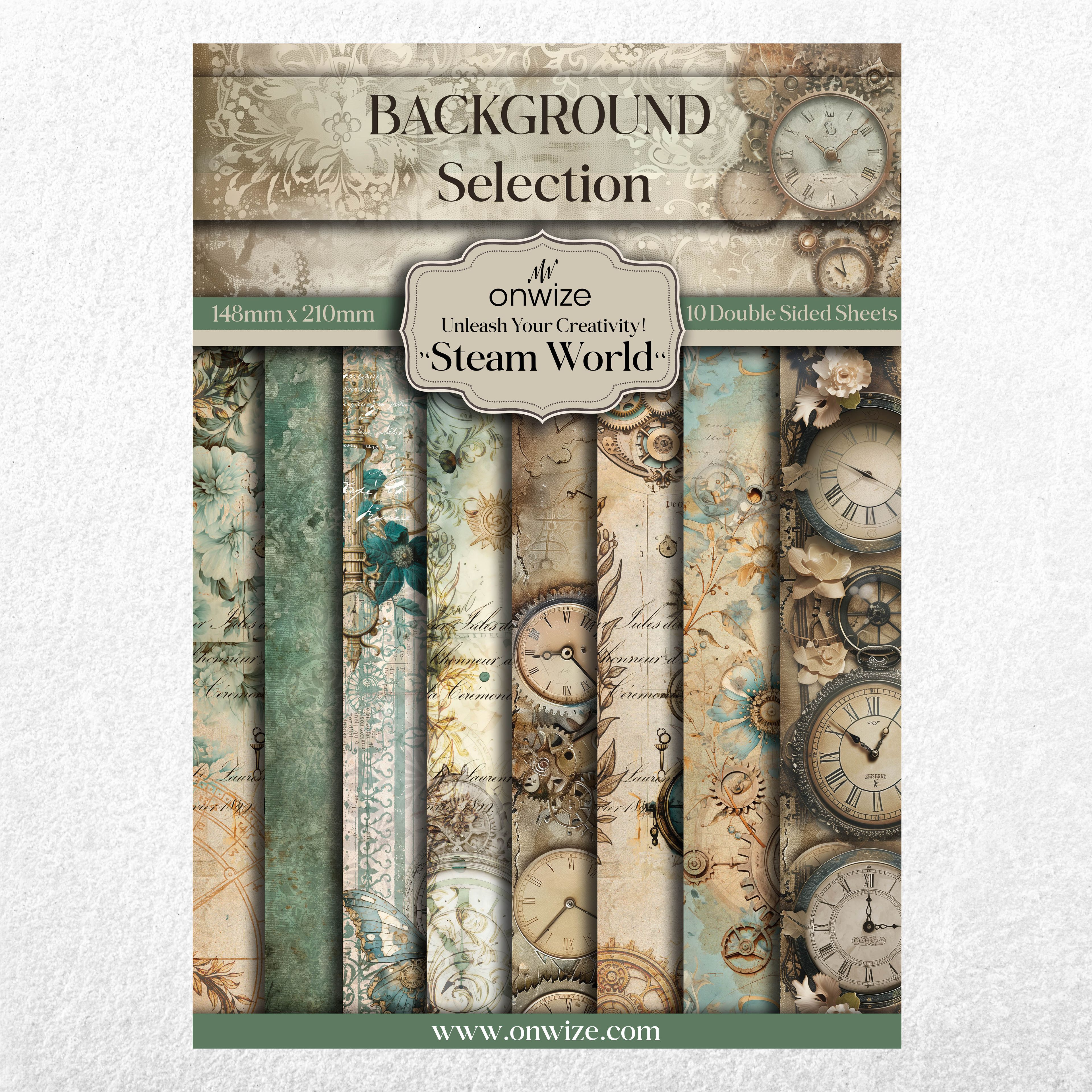 Scrapbooking 'Steamworld' 10 sheets 148x210mm (5"X8") Backgrounds Selection