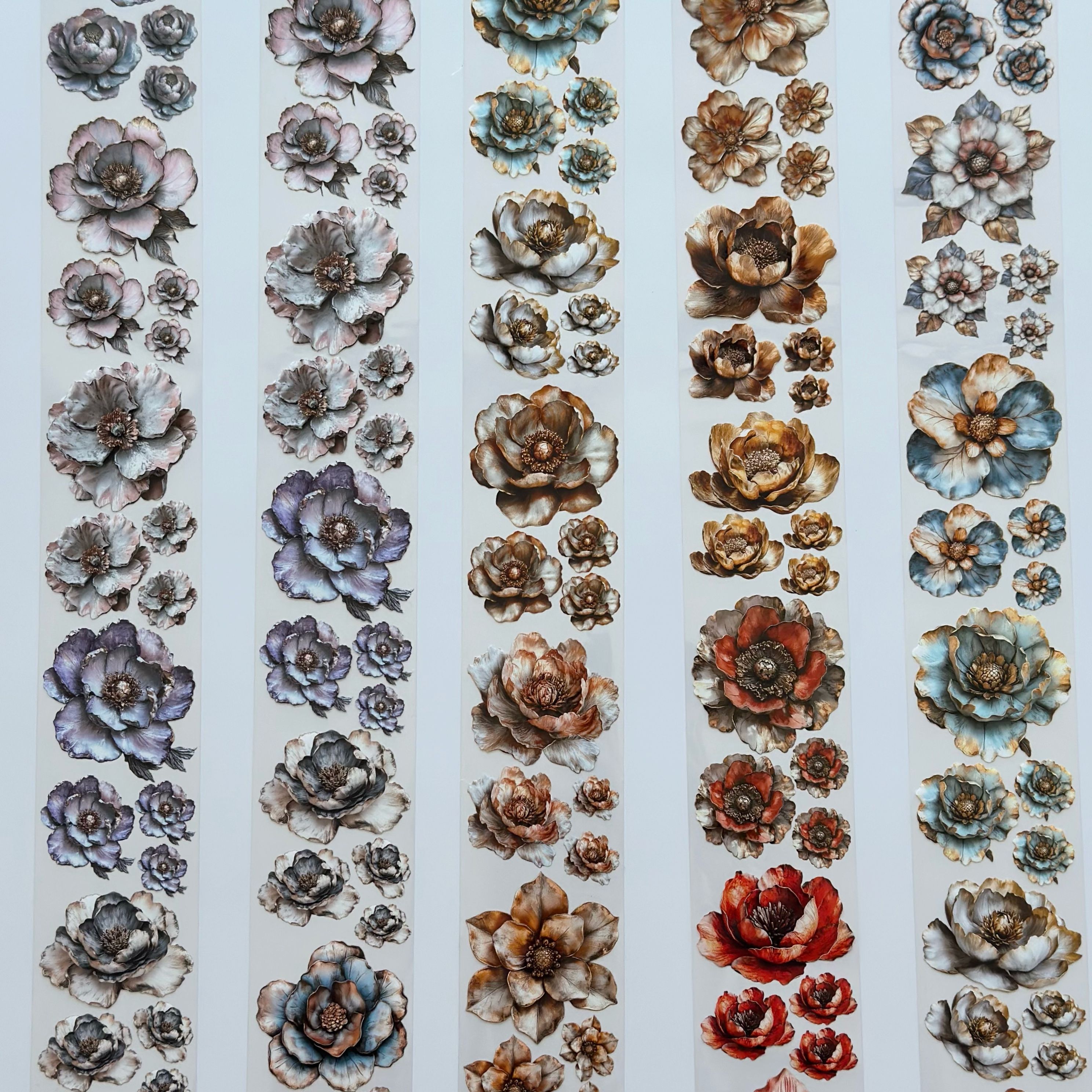 Melody of Flowers Oil PET Tape – Elegant Bloom Sticker Roll – 6cm Floral Scrapbook Tape – SRP134