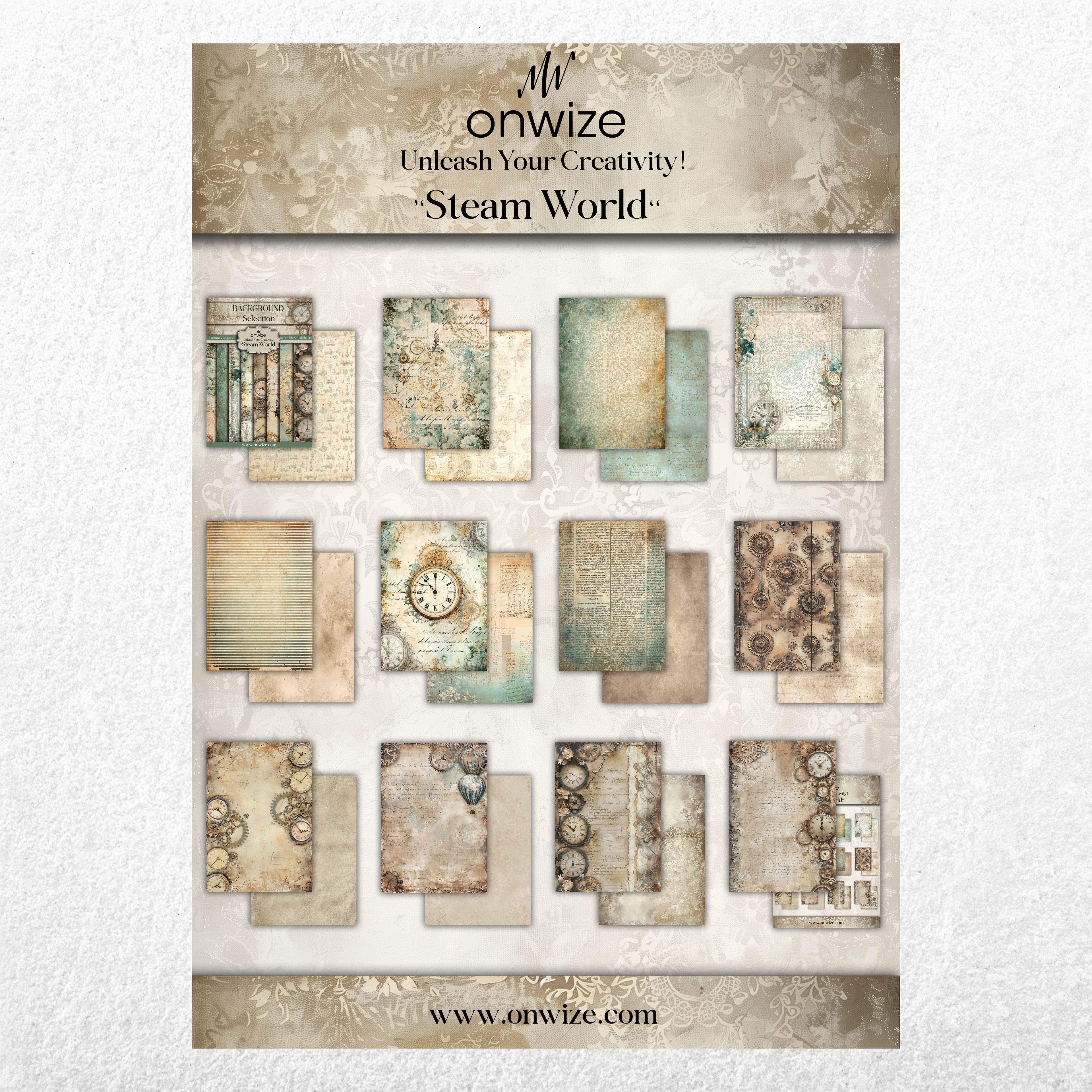 Scrapbooking 'Steamworld' 10 sheets 148x210mm (5"X8") Backgrounds Selection