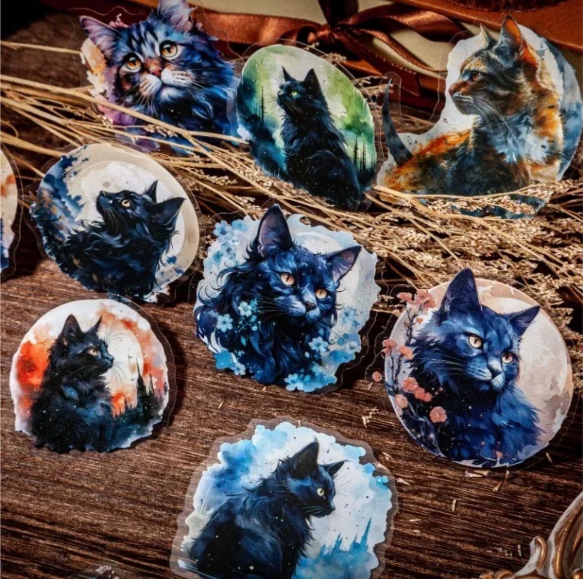 20 Pcs Scrapbook Journal Dark Moon Black Cat Sticker Set