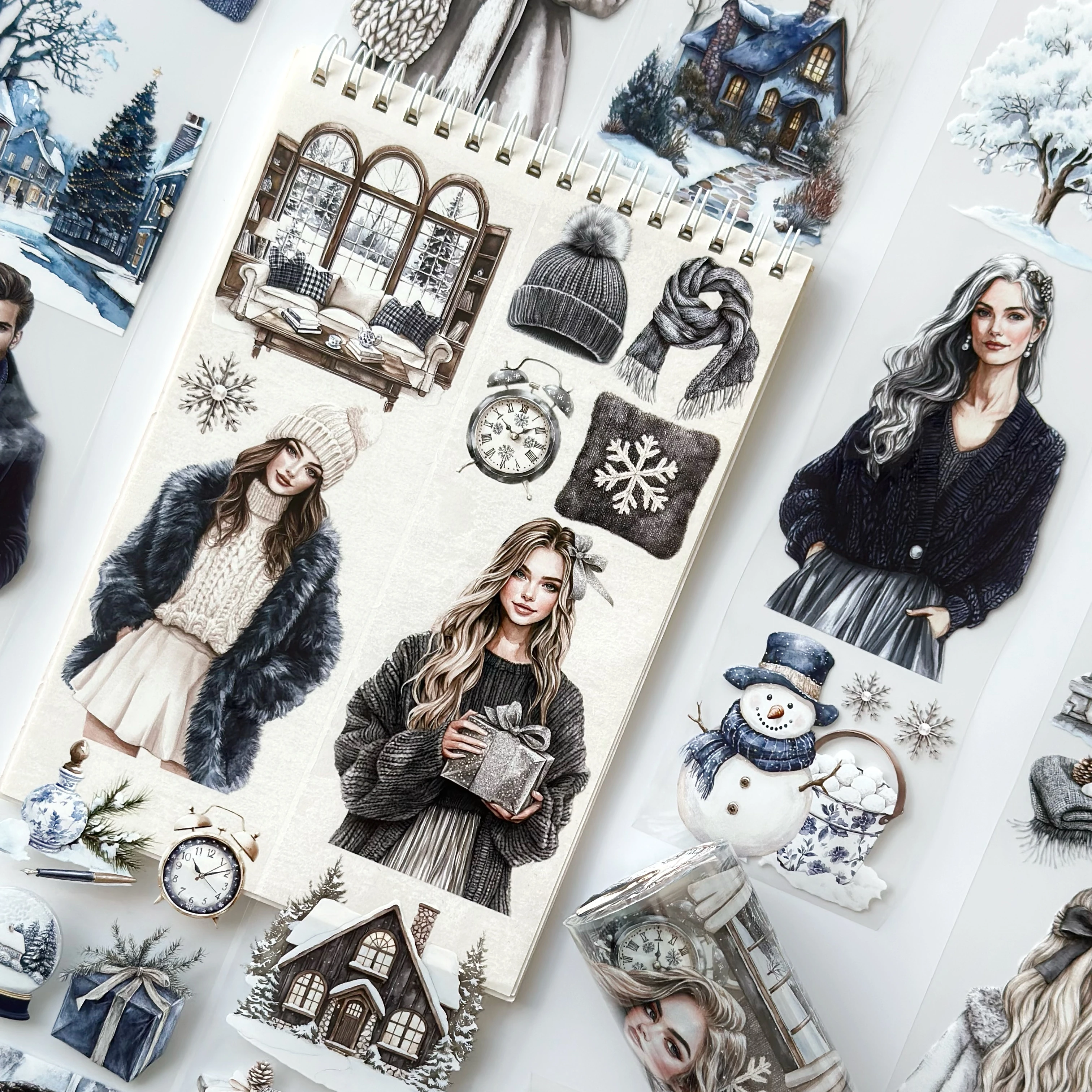 Winter Serenity Fashion Girl Pet Tape – Cozy Winter Aesthetic, Snowy Home Scene, Elegant Blue Tones, Tax Included – SRP160