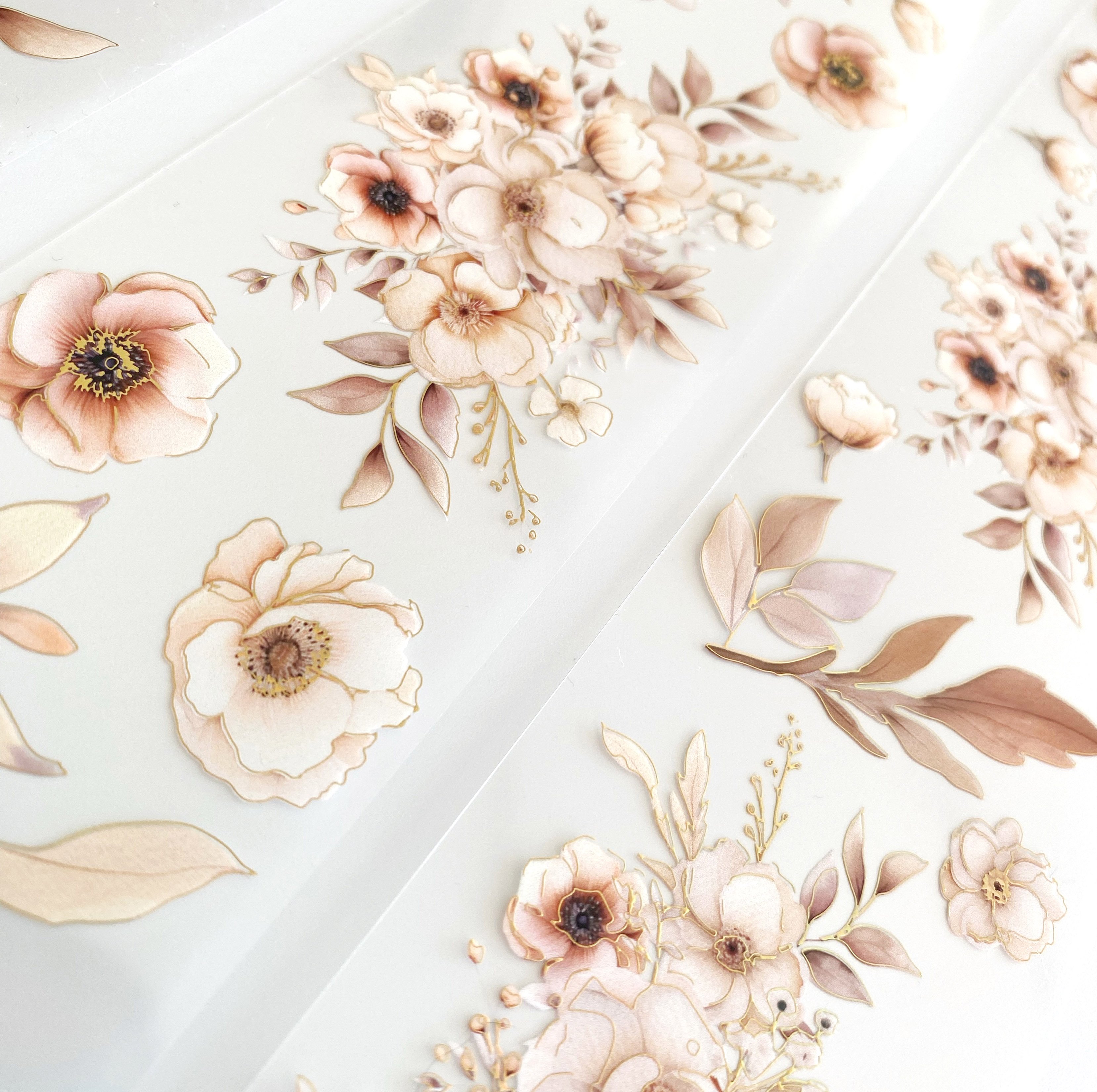 5 Meters Scrapbook Magic Beige Flowers Holo Gold Foil Tape