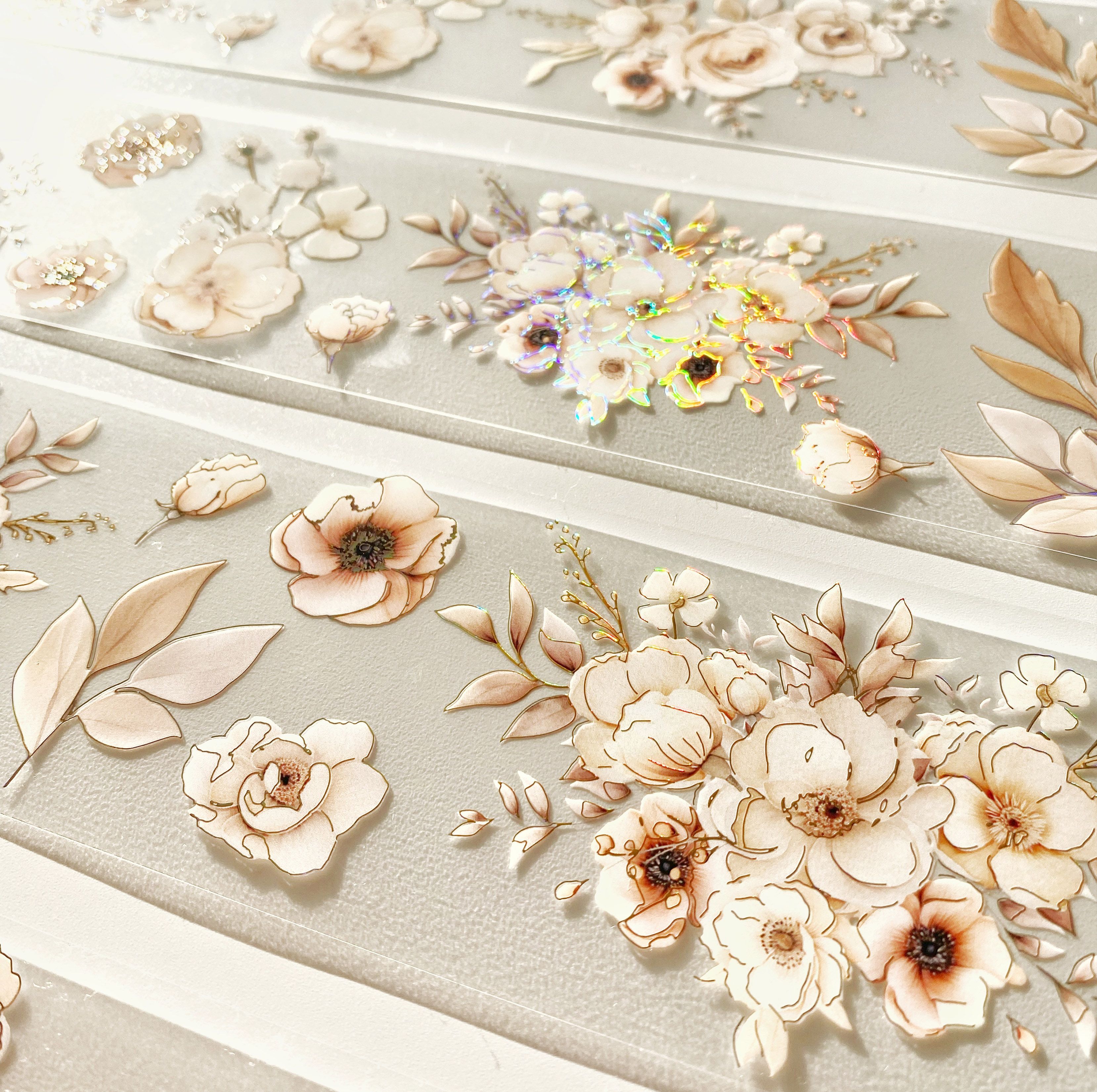 5 Metre Scrapbook Magic Beige Flowers Holo Gold Foil Tape