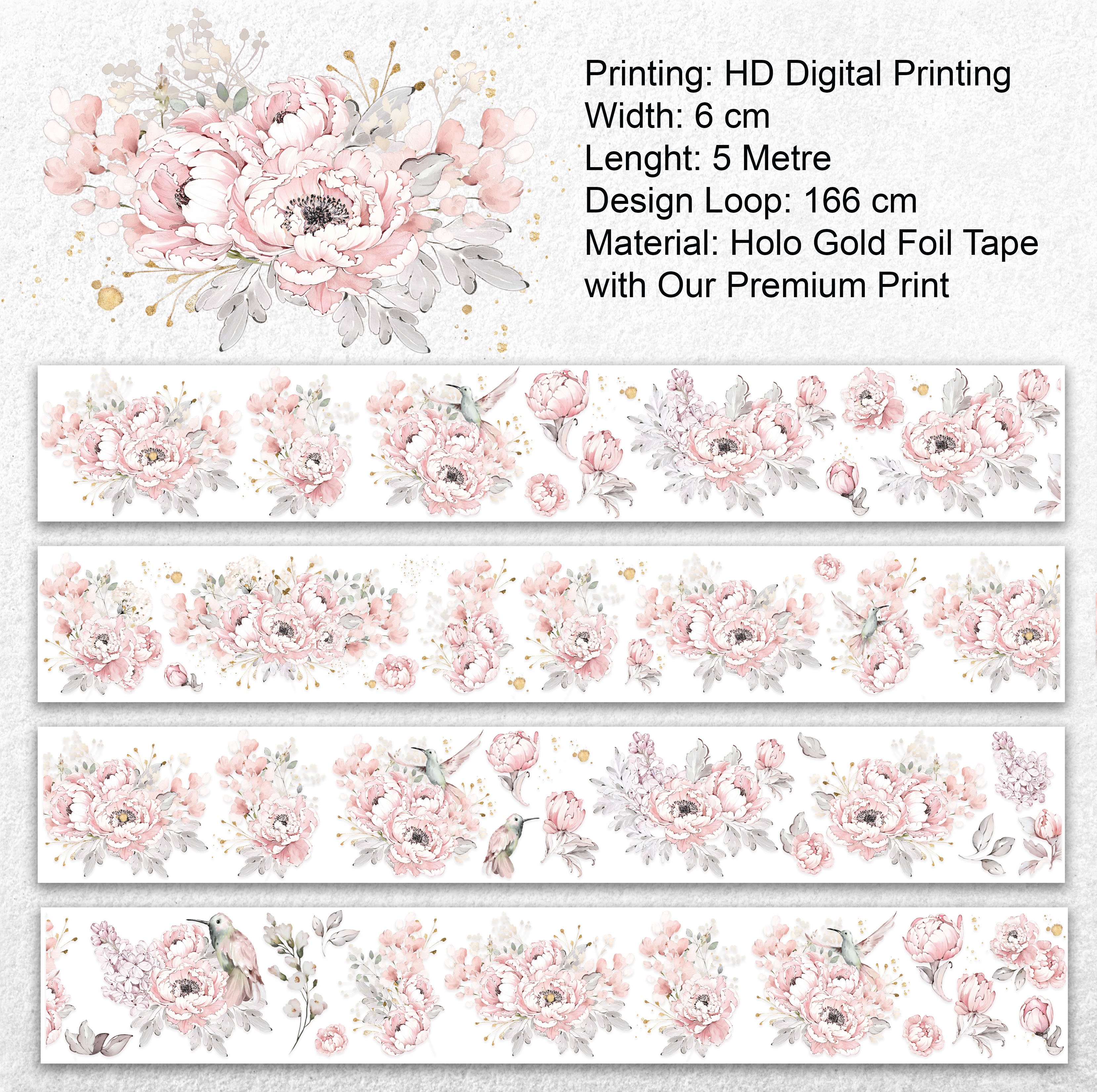 Scrapbook The Sound of Pink Flowers-3D Foil Pet Tape