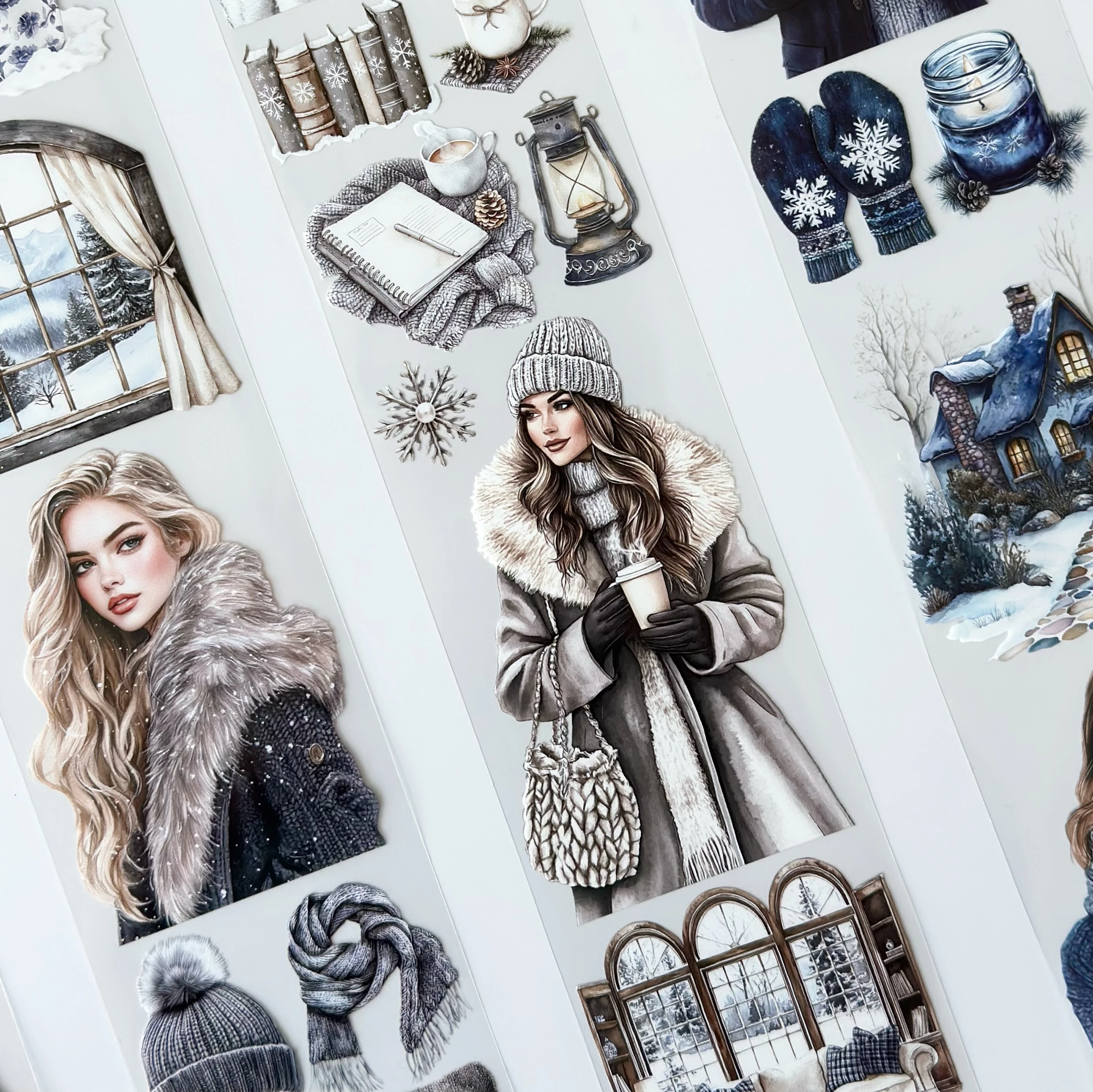 Winter Serenity Fashion Girl Pet Tape – Cozy Winter Aesthetic, Snowy Home Scene, Elegant Blue Tones, Tax Included – SRP160